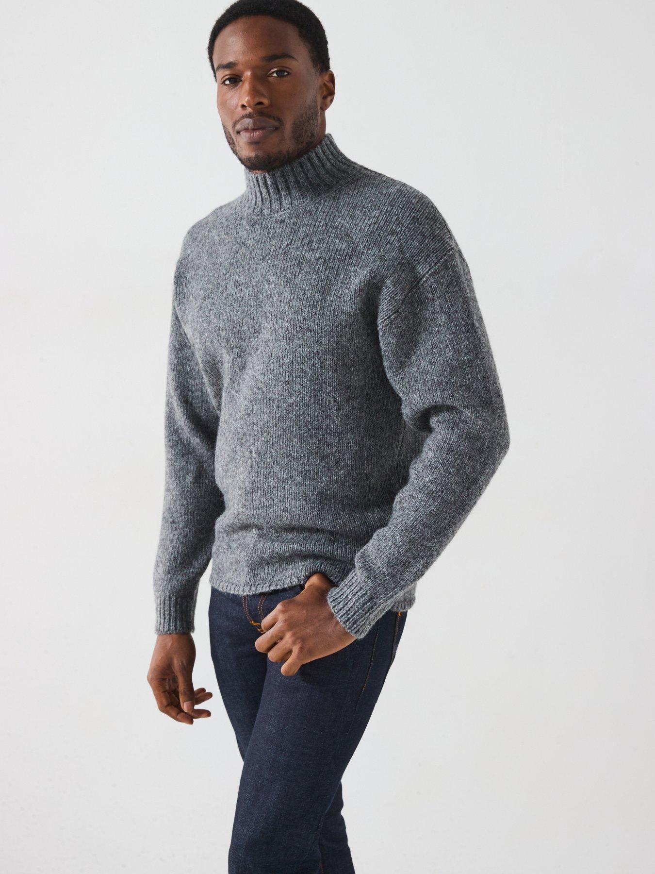 undefined Premium Wool Blend Mock Neck Knitted Jumper - Grey