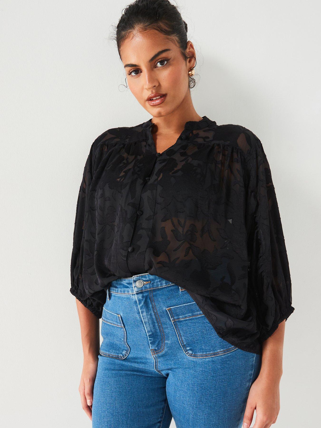 undefined Floral Jacquard Blouse - Black