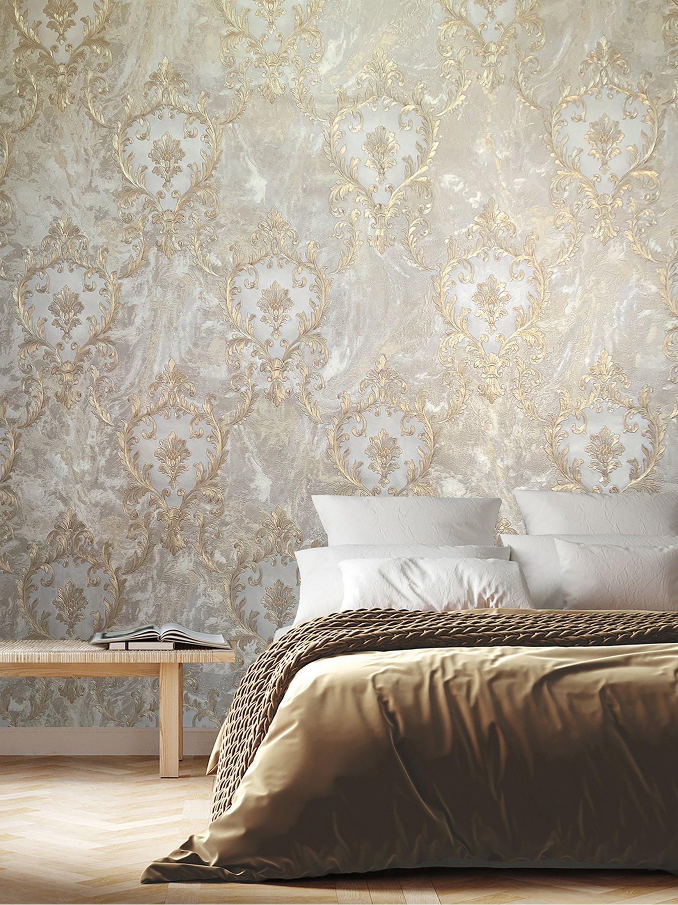 Product photograph of Rasch Sienna Damask Wallpaper In Beige from very.co.uk