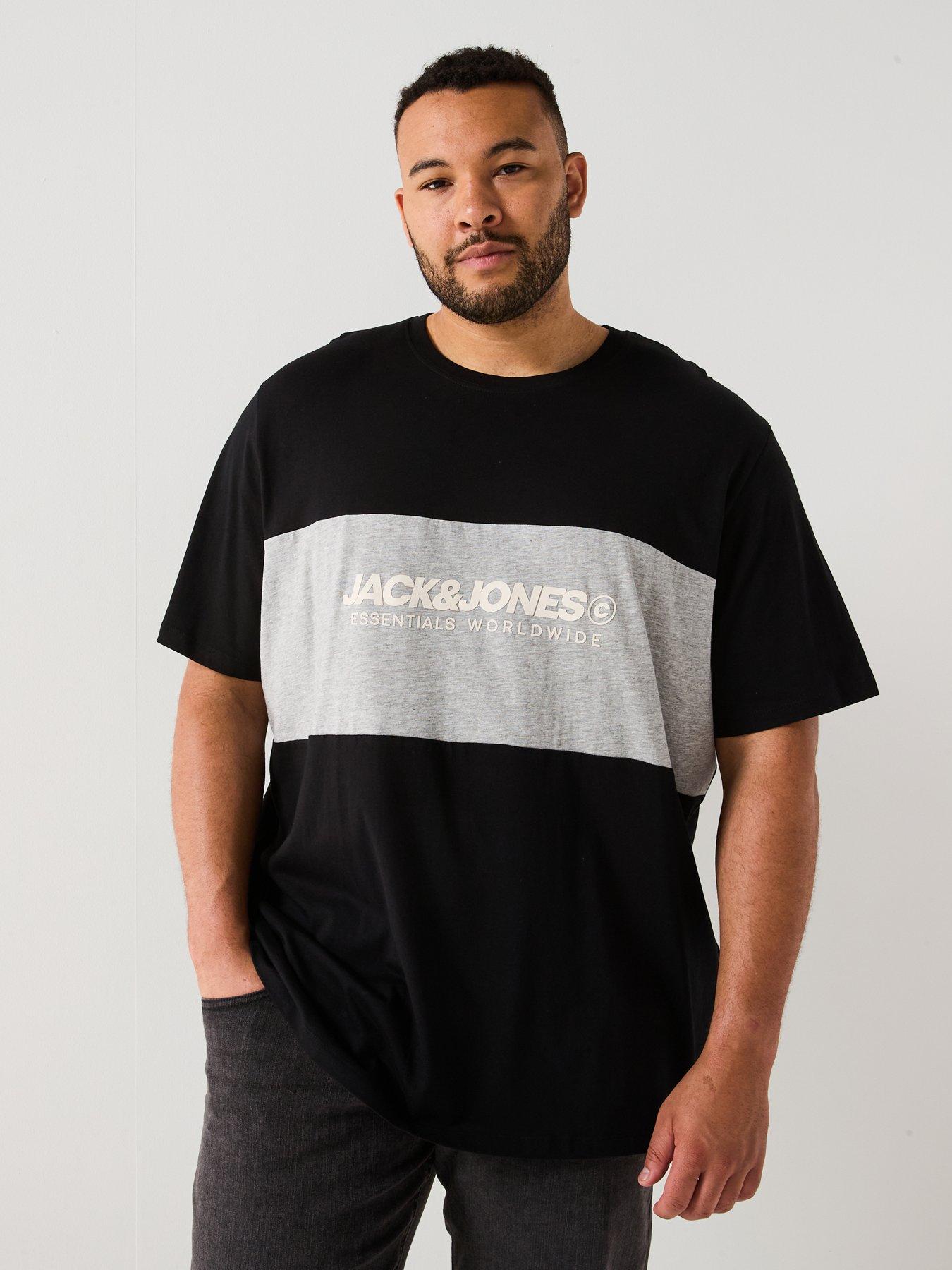 Image 1 of 4 of Jack & Jones Plus Colourblock Logo T-Shirt - Black