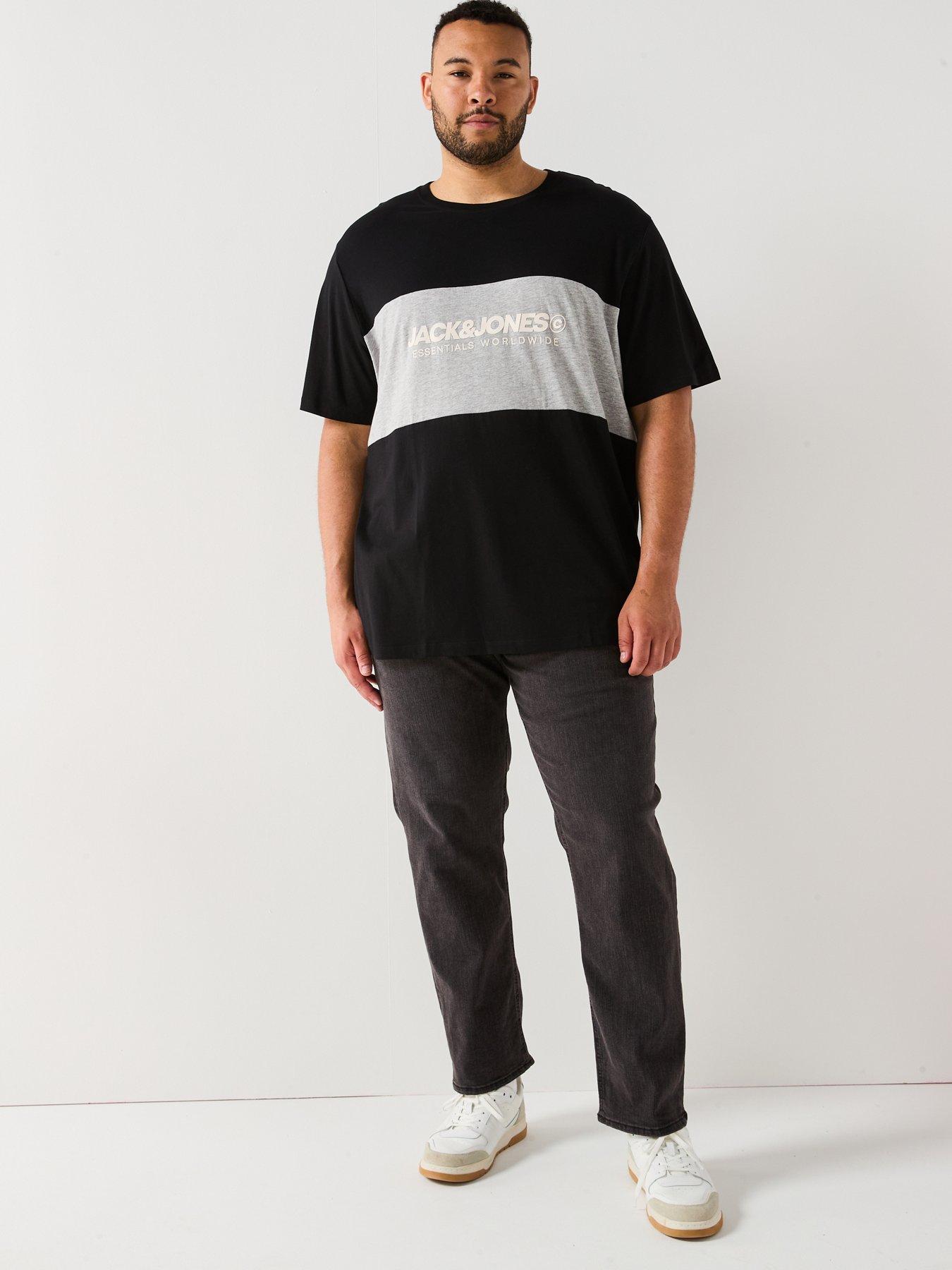Image 3 of 4 of Jack & Jones Plus Colourblock Logo T-Shirt - Black