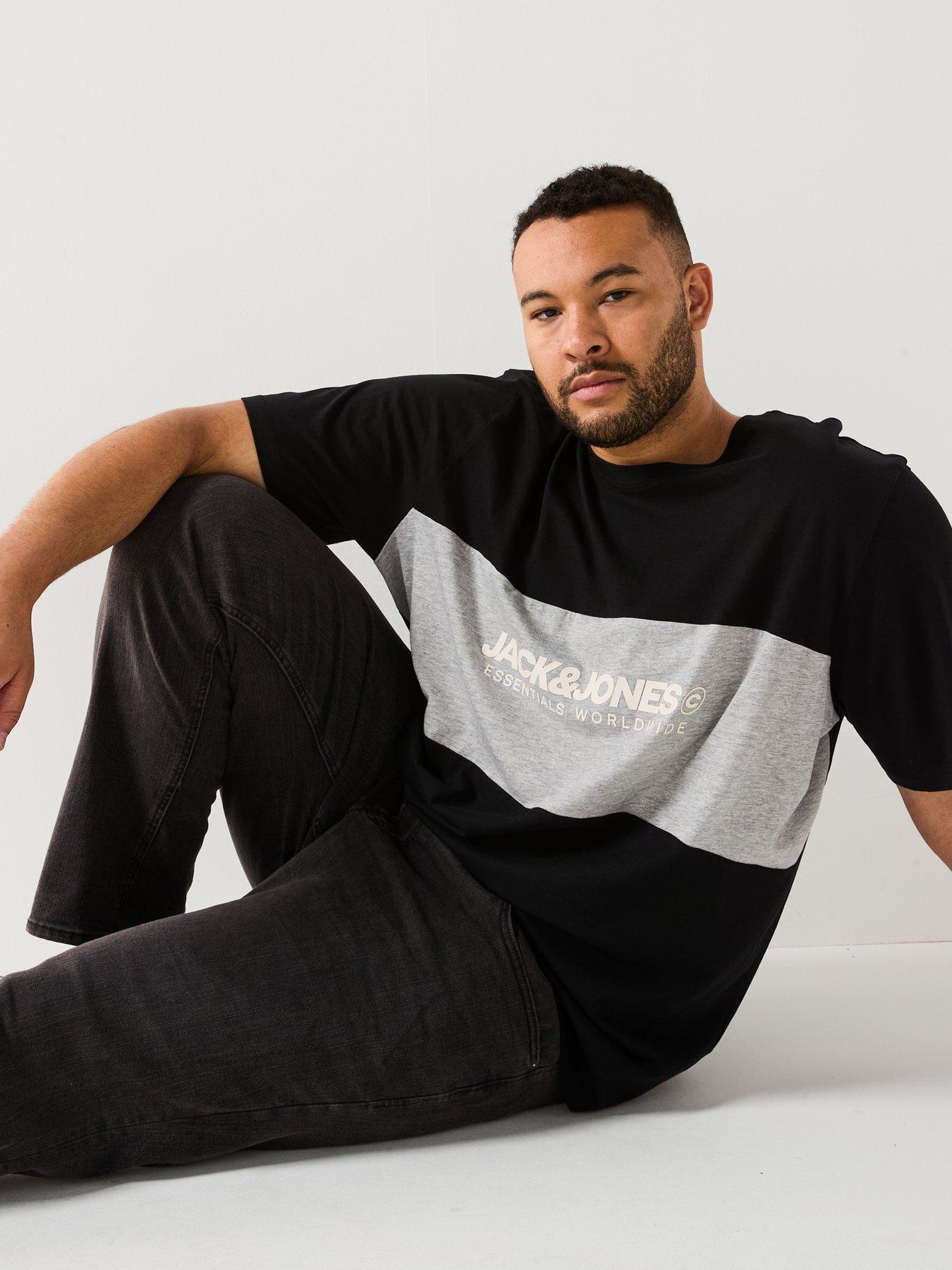 Image 4 of 4 of Jack & Jones Plus Colourblock Logo T-Shirt - Black