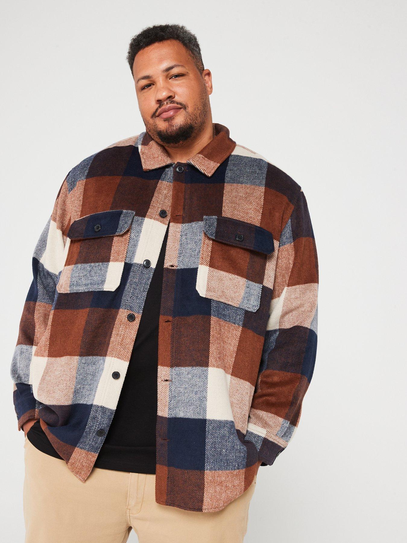 Jack & Jones Plus Ollie Check Overshirt - Multi - Navy Blazer