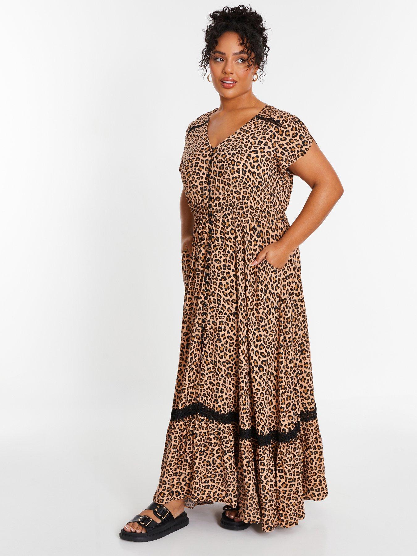 Quiz Curve Leopard Print Crochet Trim Maxi Dress | Very.co.uk