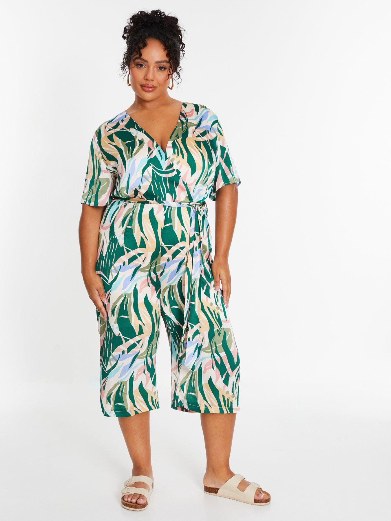 Quiz Curve Tropical Wrap Culotte Jumpsuit - Multi, Multi, Size 26, Women