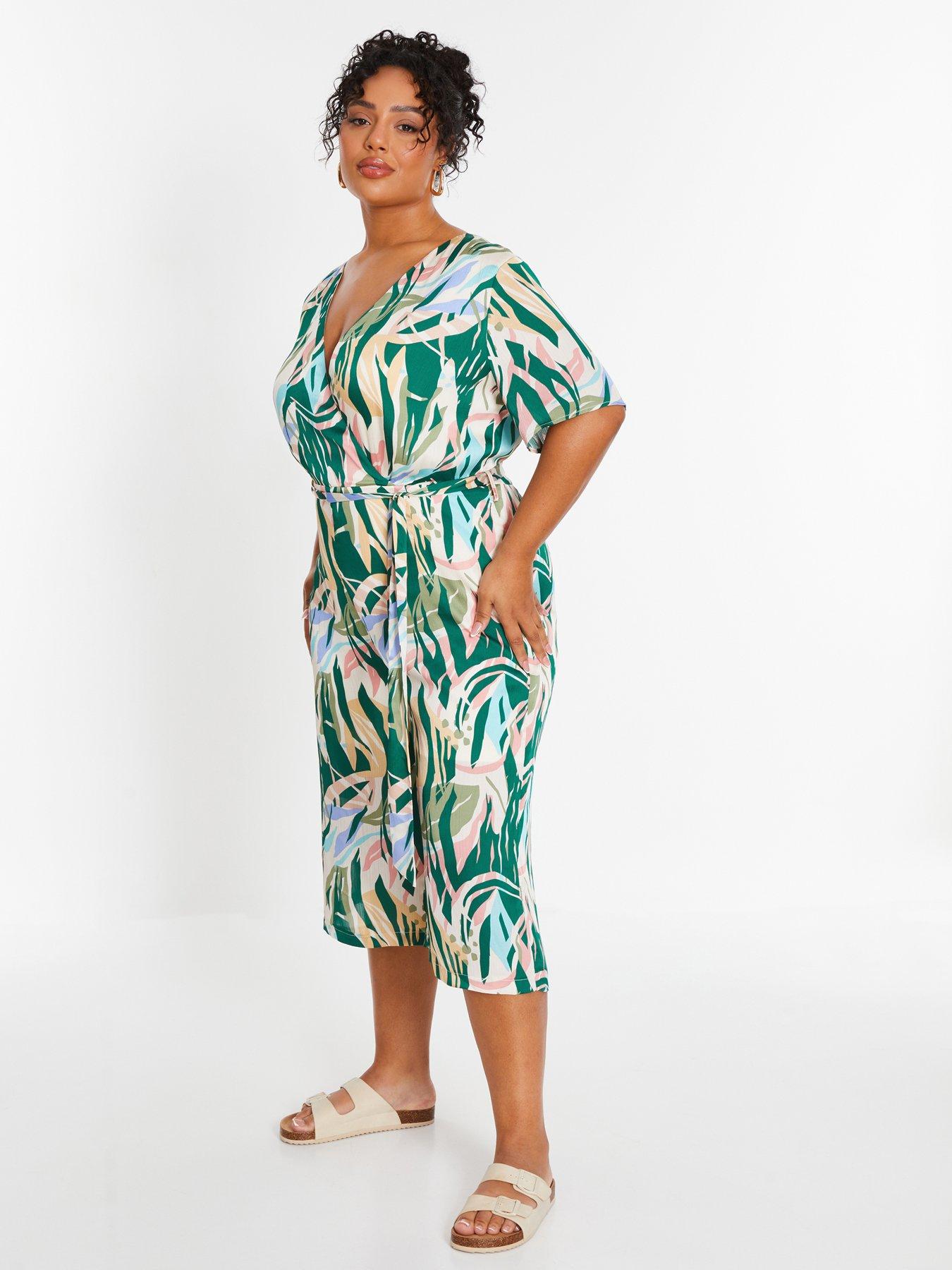 Quiz Curve Tropical Wrap Culotte Jumpsuit - Multi | Very.co.uk