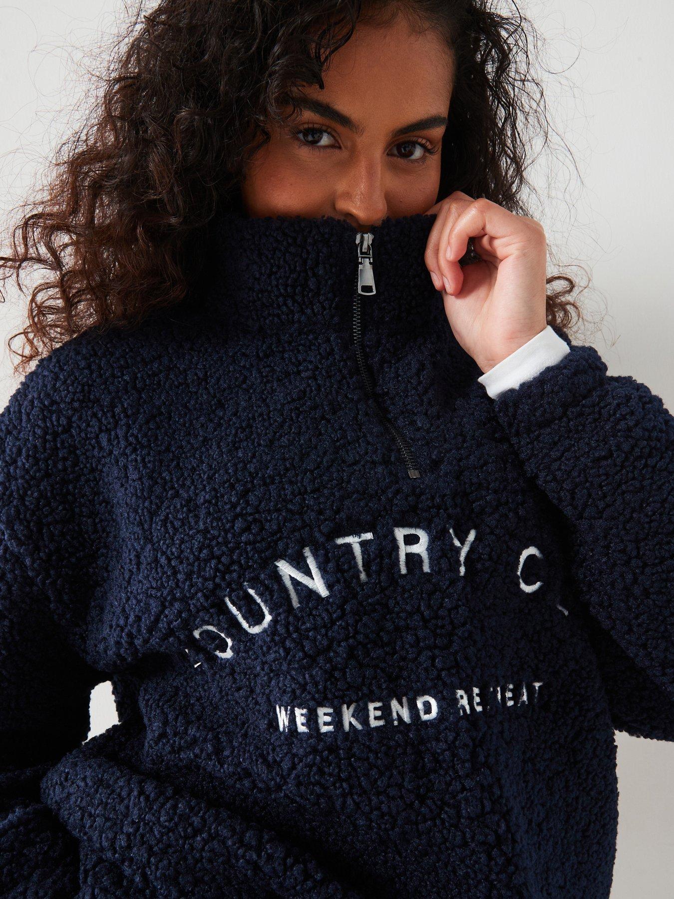 undefined Embroidered Fleece Zip Sweatshirt - Navy