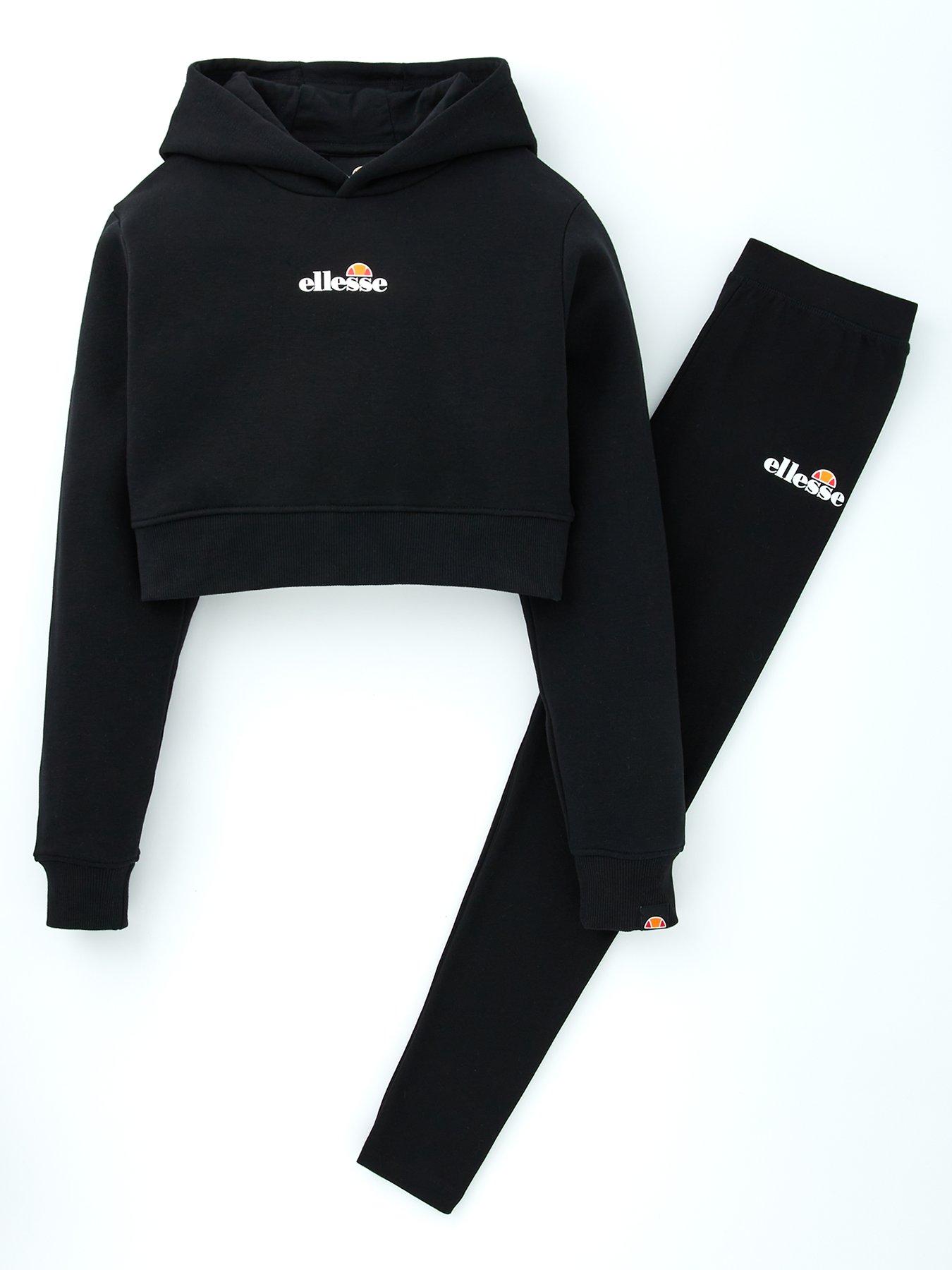 Ellesse Junior Girls Exclusive Vilanovita Cropped Hoodie And Legging Set Black Very