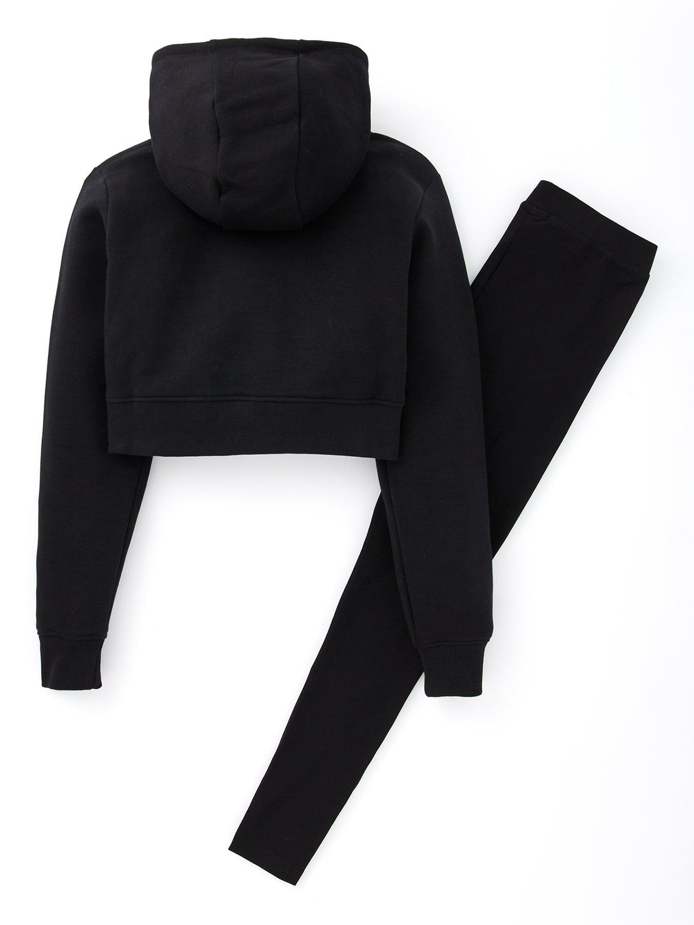 Junior Girls Exclusive Vilanovita Cropped Hoodie And Legging Set Black