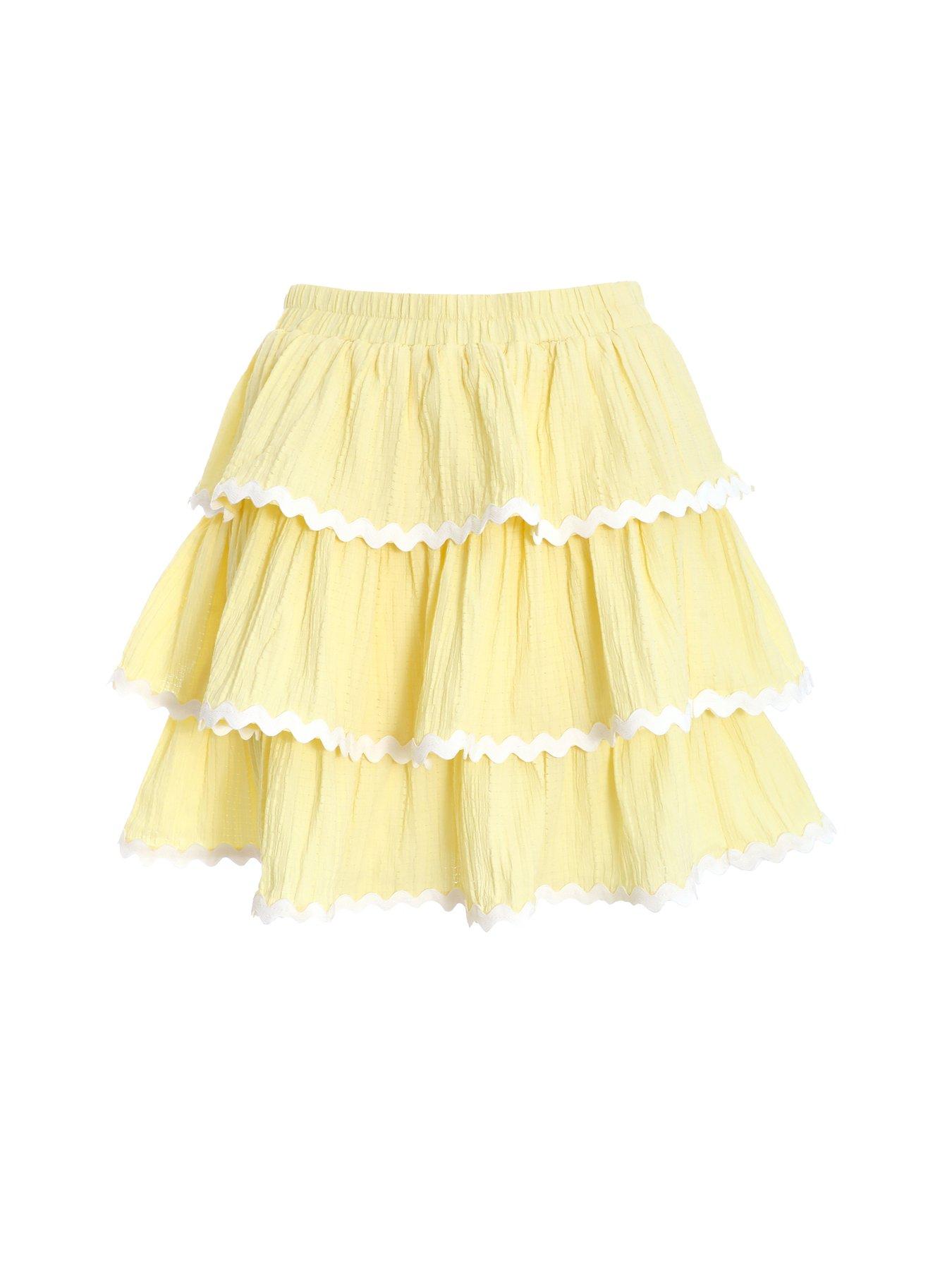 Quiz Lemon Wavy Trim Tiered Mini Skirt Very