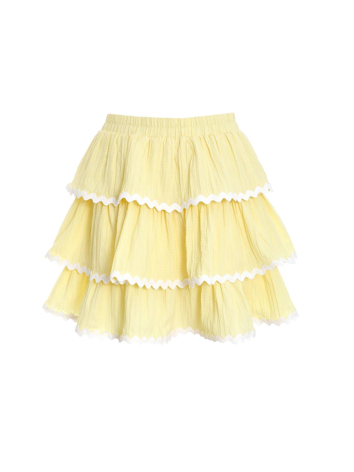 Quiz Lemon Wavy Trim Tiered Mini Skirt