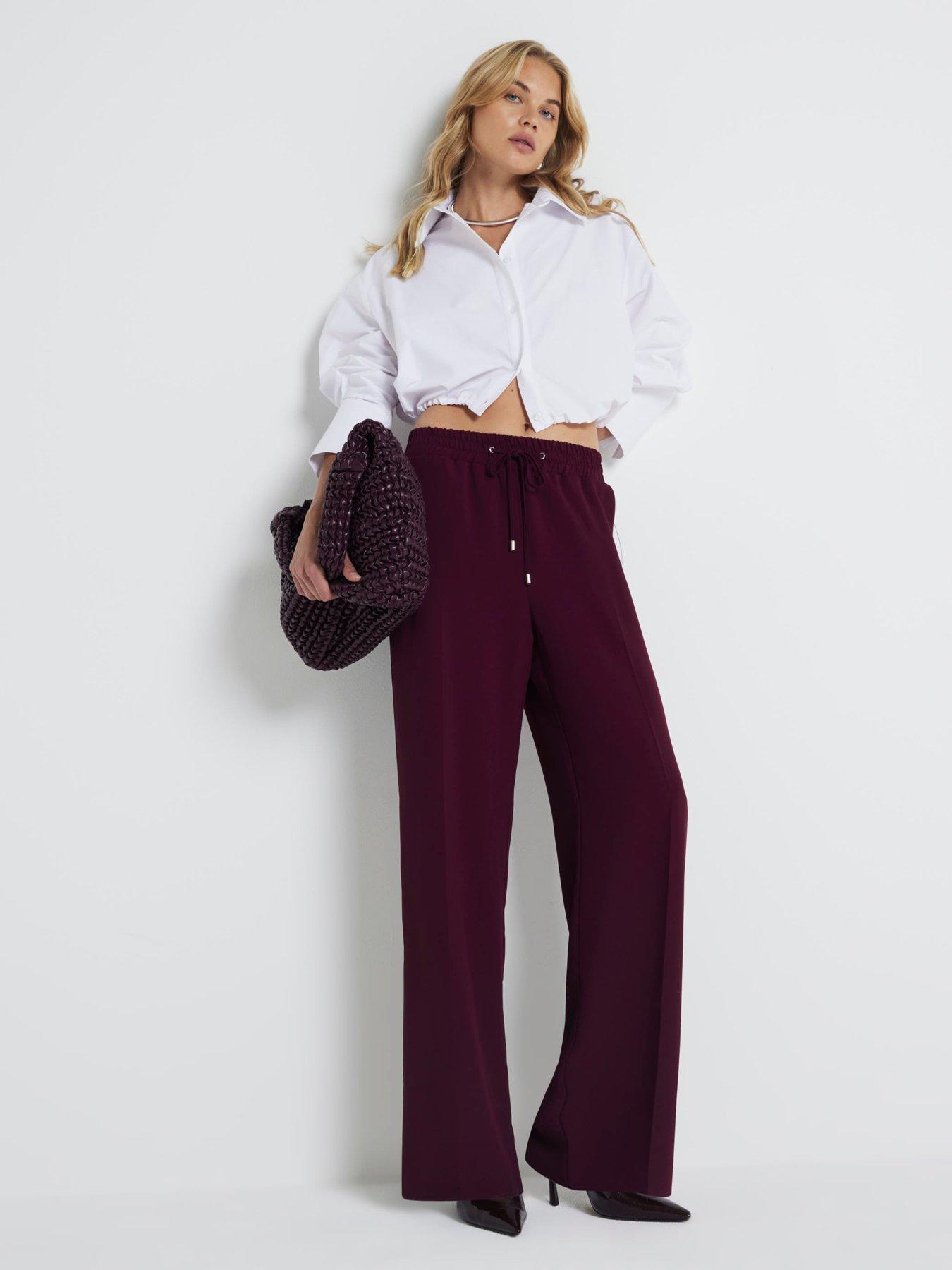 river island wide leg jogger detail trouser - dark red