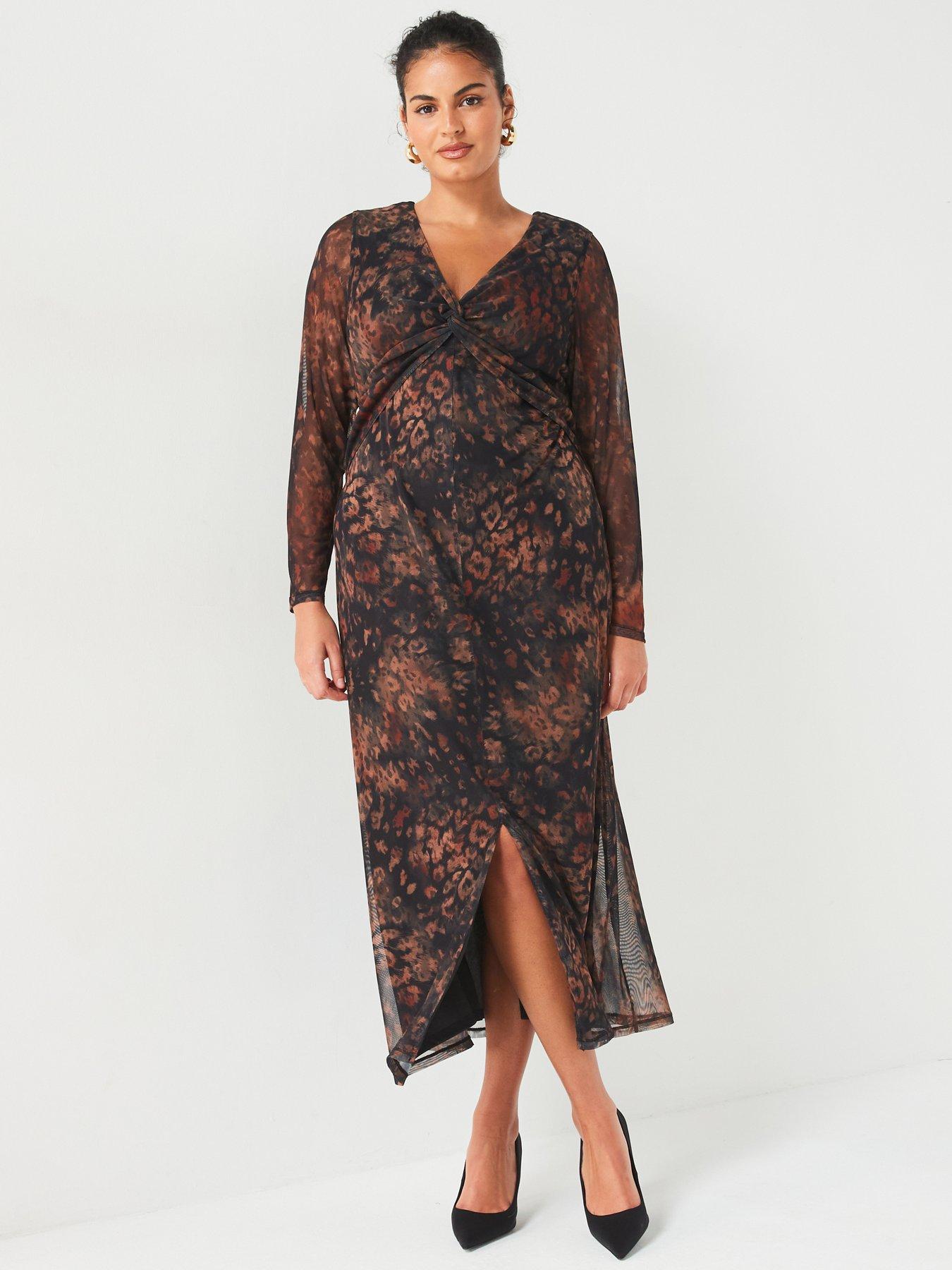 undefined Mesh Twist Midi Dress - Print