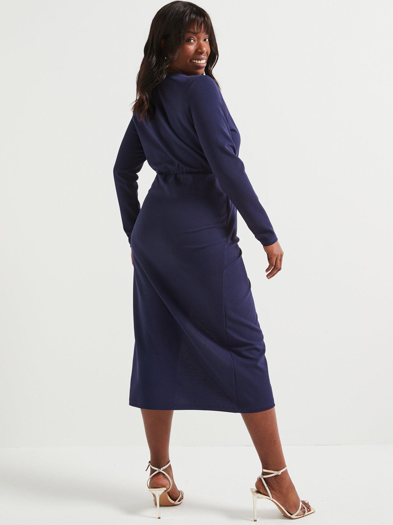 Image 2 of 4 of V by Very Curve Shaping Button Detail Wrap Dress - Blue