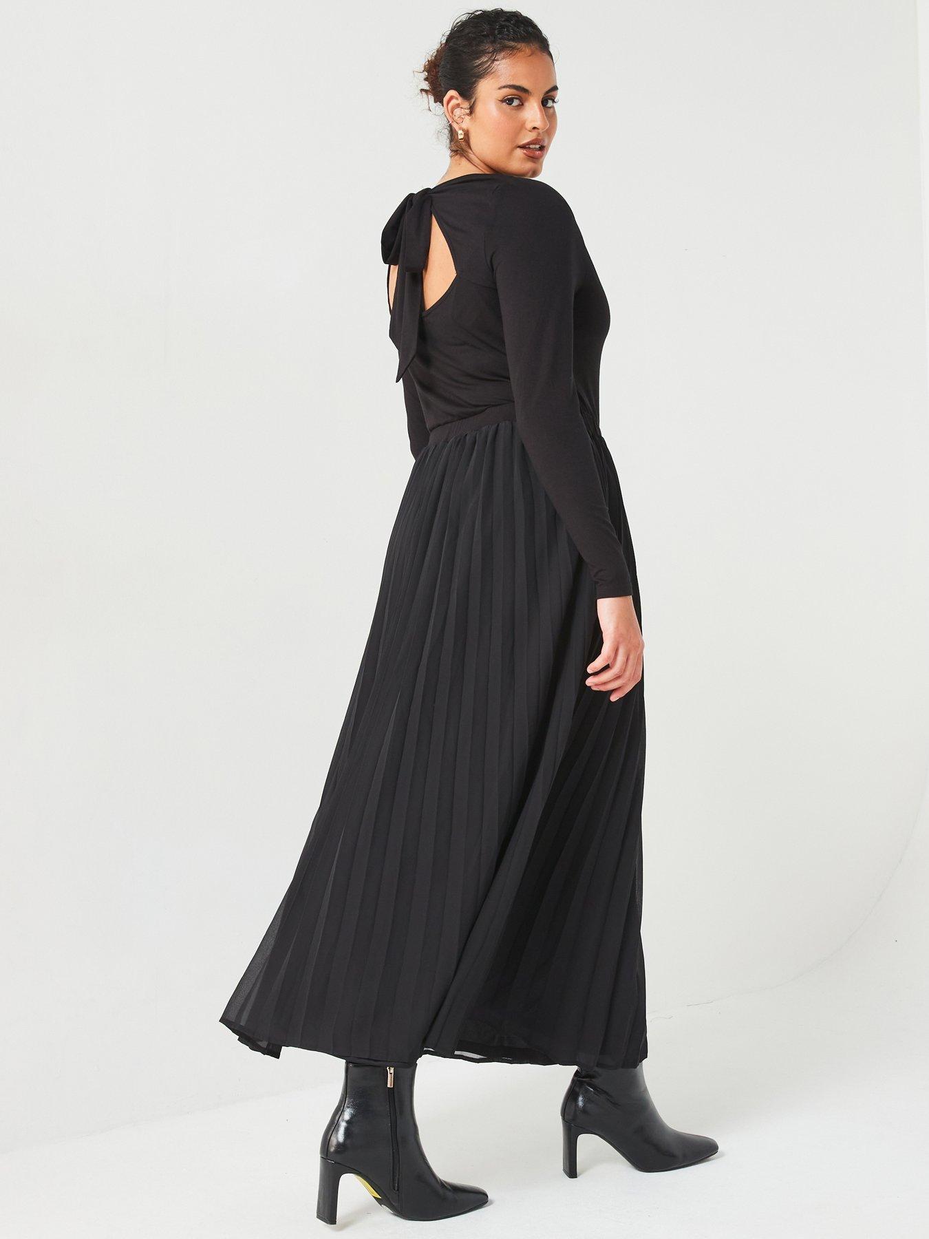 undefined 2 In 1 Pleated Midi Dress - Black
