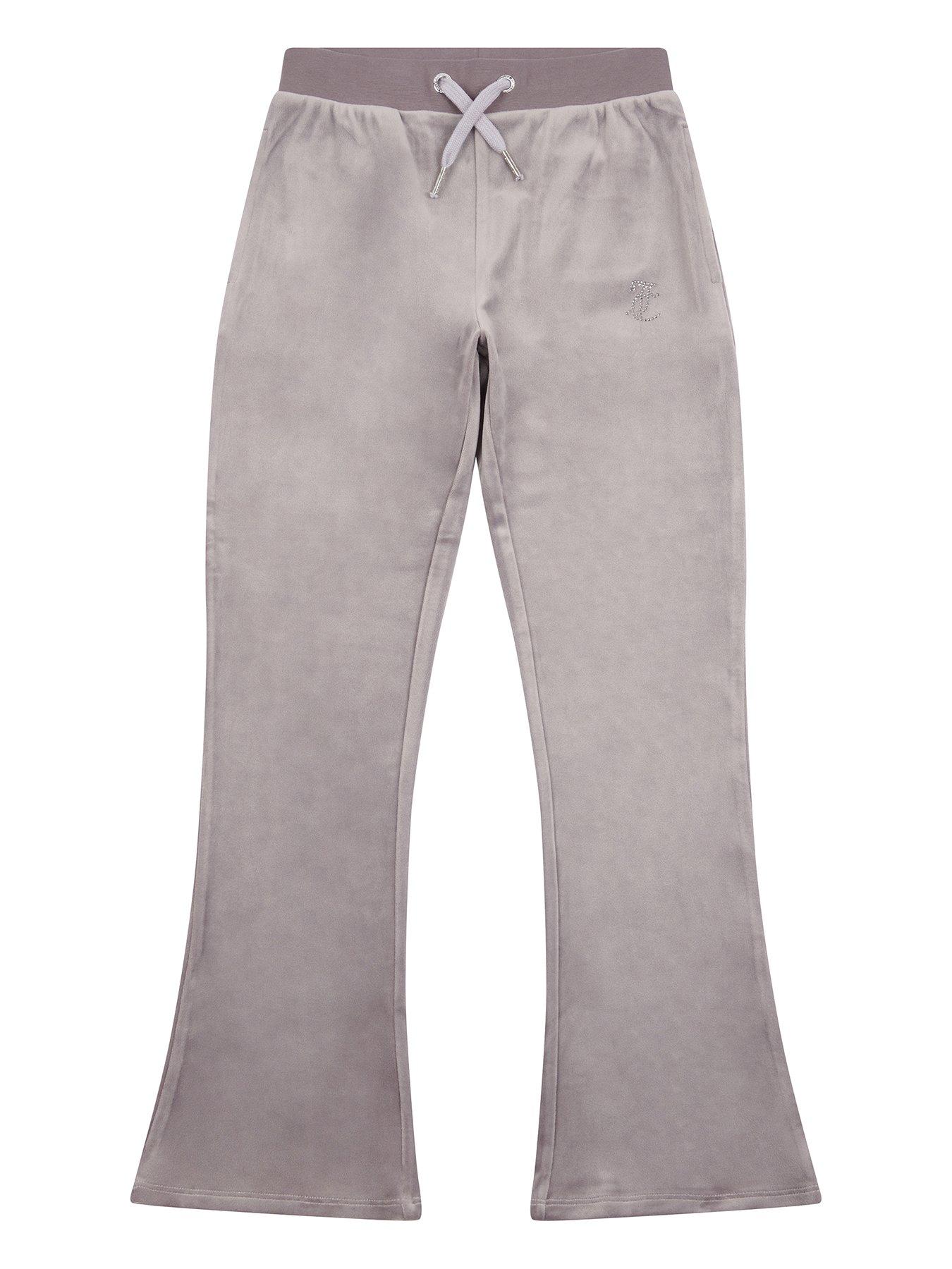 undefined Girls Diamante Velour Bootcut Jogger - Grey