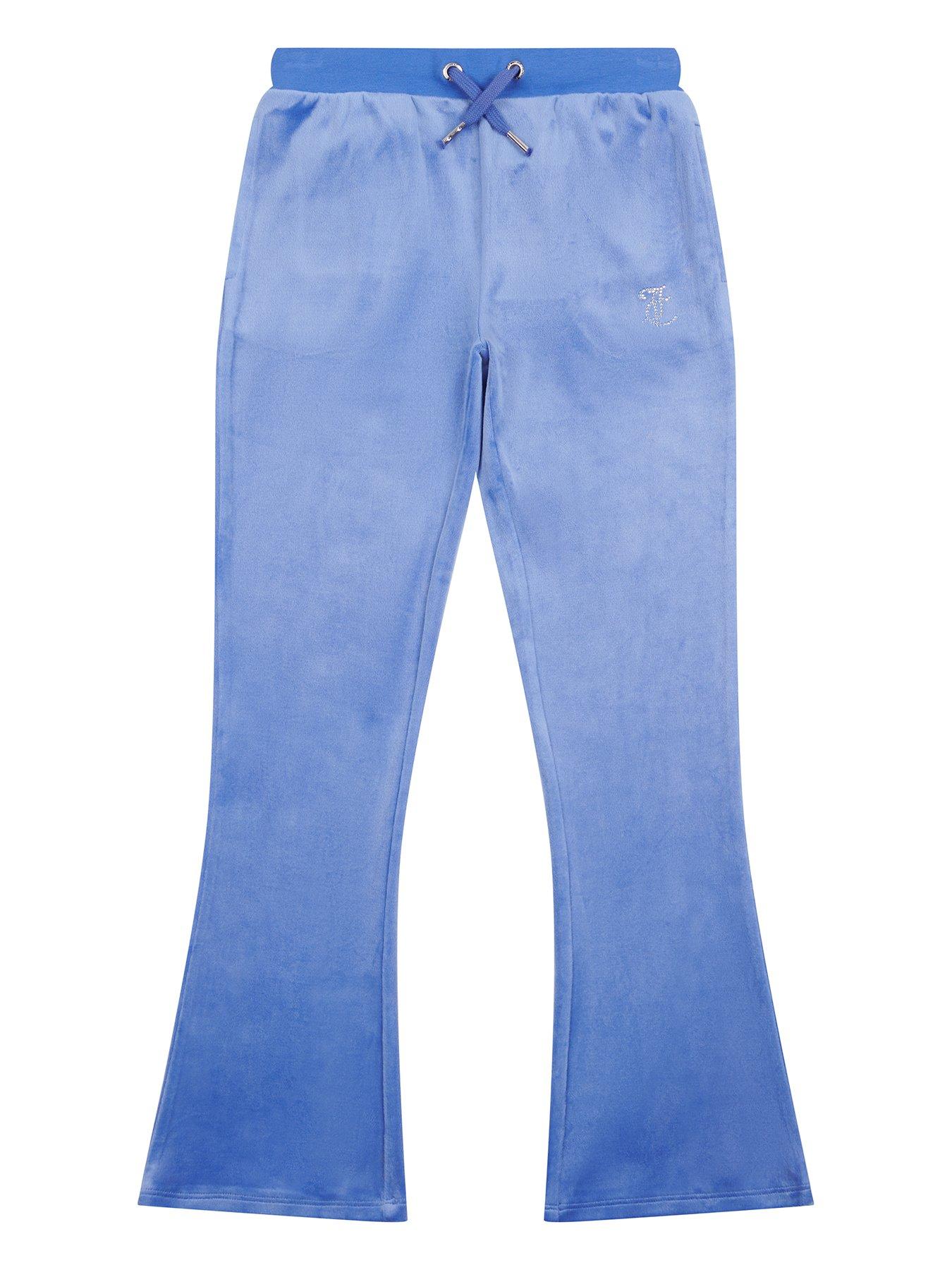 undefined Girls Diamante Velour Bootcut Jogger - Blue