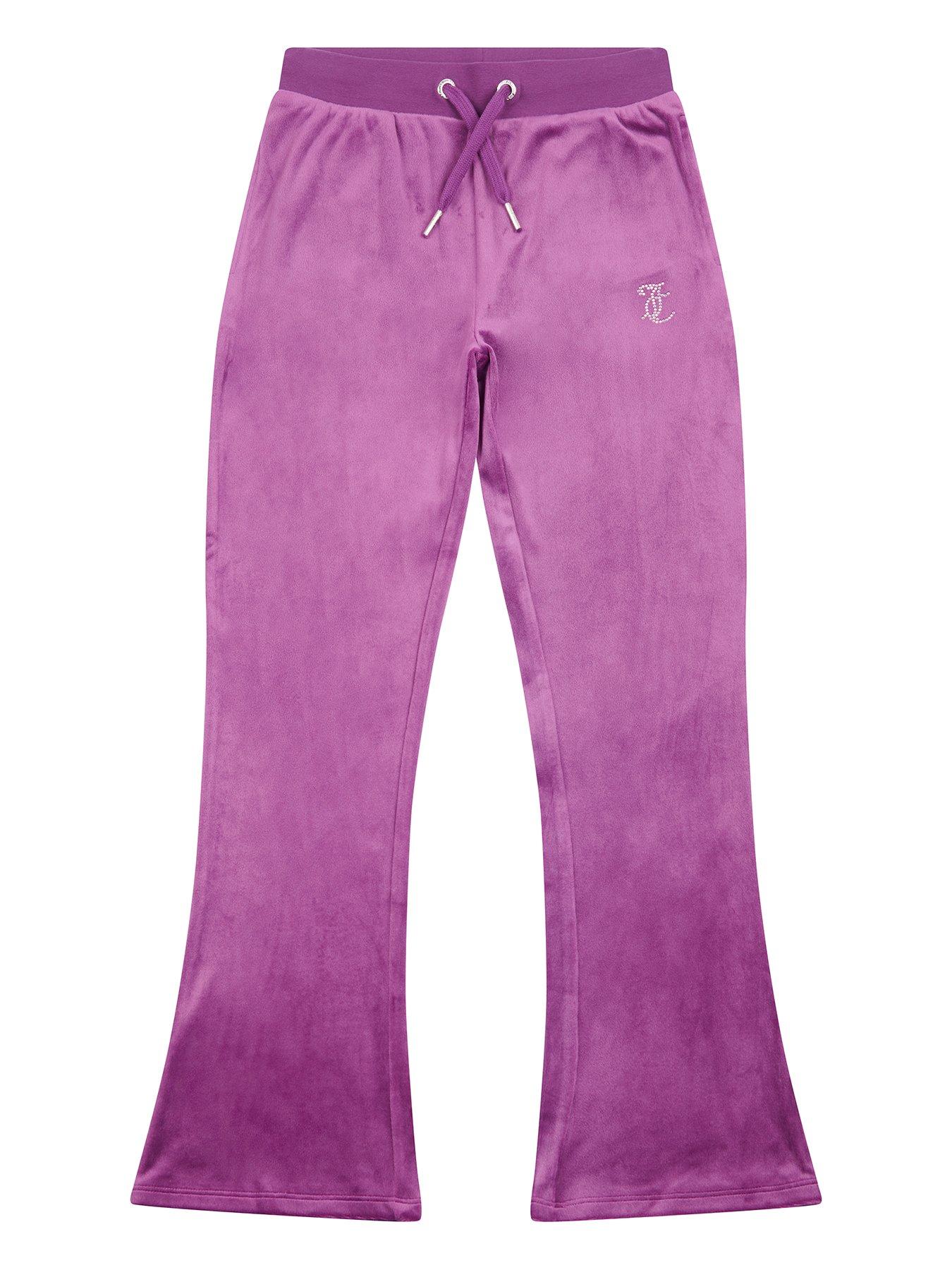 undefined Girls Diamante Velour Bootcut Jogger - Purple
