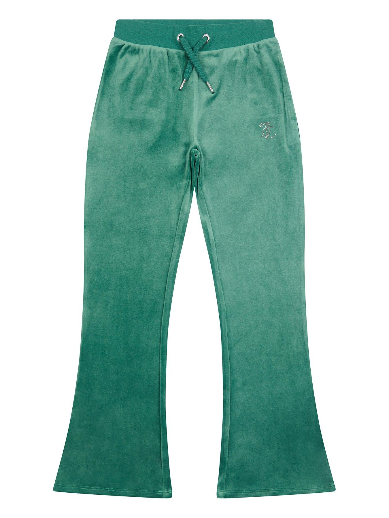 undefined Girls Diamante Velour Bootcut Jogger - Green