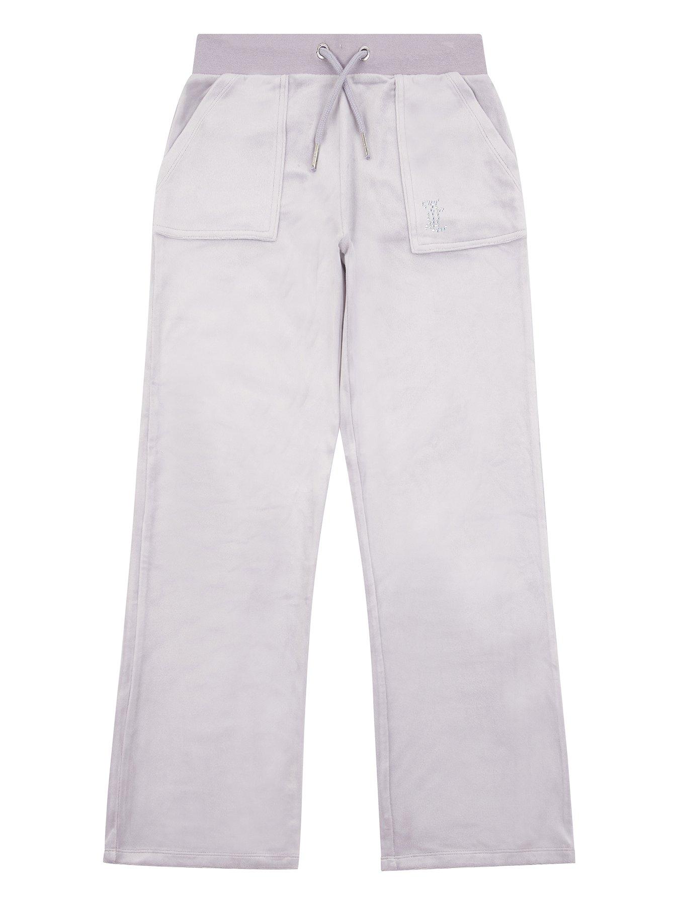 undefined Girls Mini Diamante Velour Wide Leg Jogger - Grey
