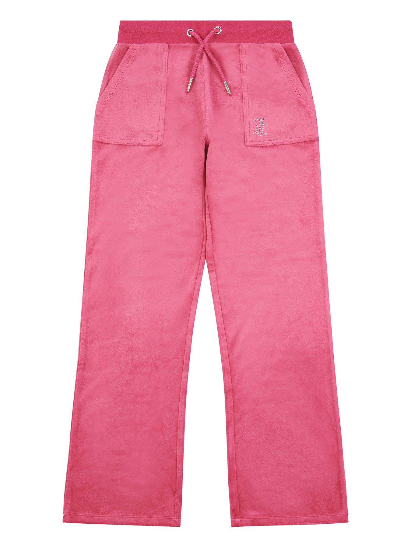 undefined Girls Mini Diamante Velour Wide Leg Jogger - Dark Pink