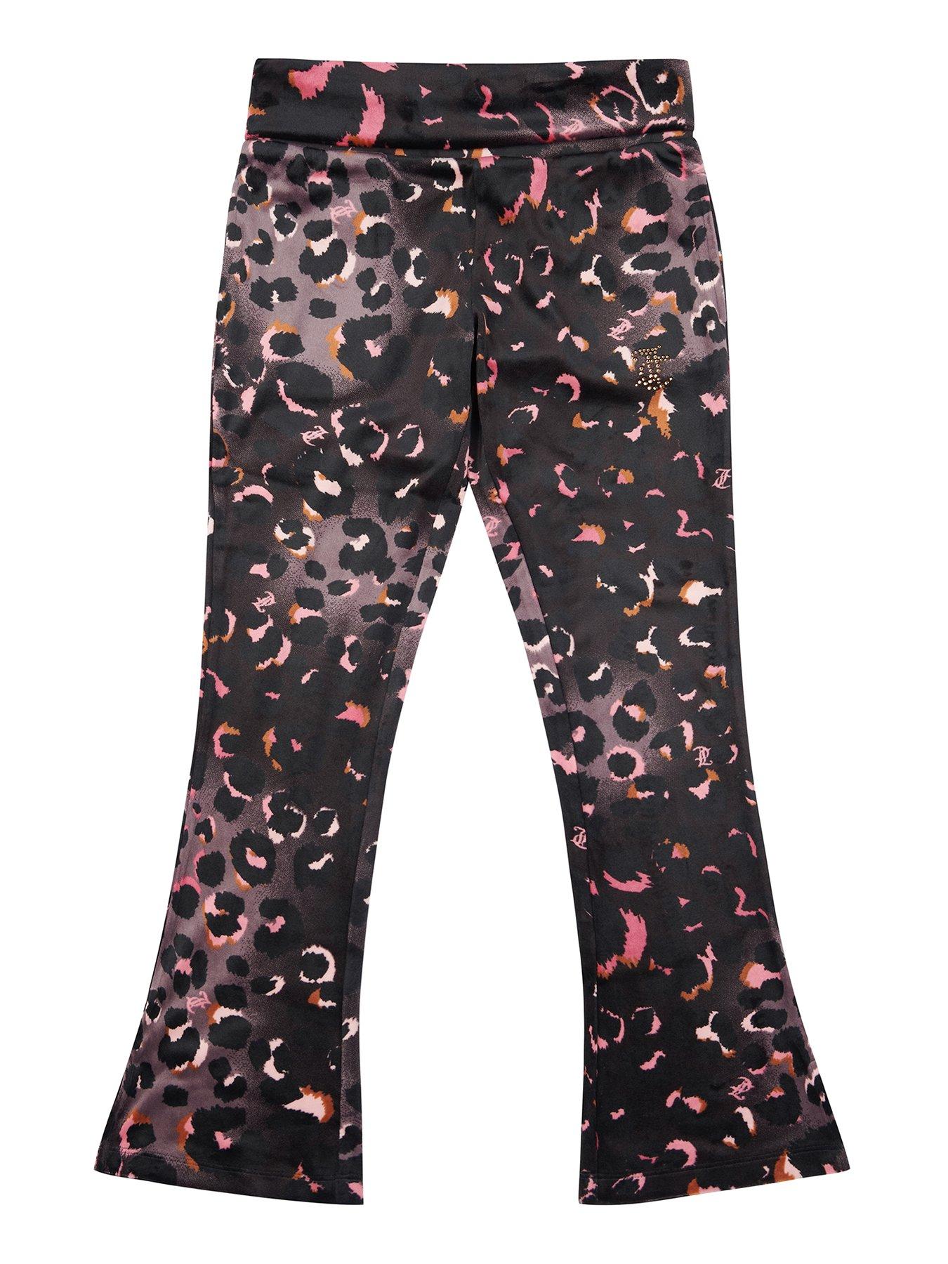 undefined Girls Velour Leopard Print Deep Waistband Jogger - Black
