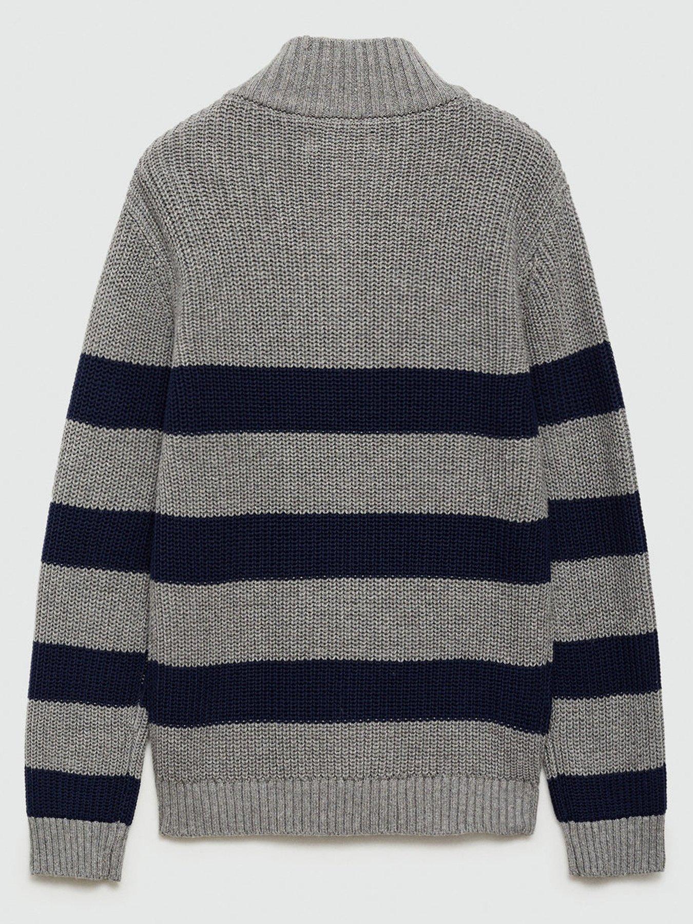 Mango Boys Half Zip Stripe Knitted Jumper Grey Very