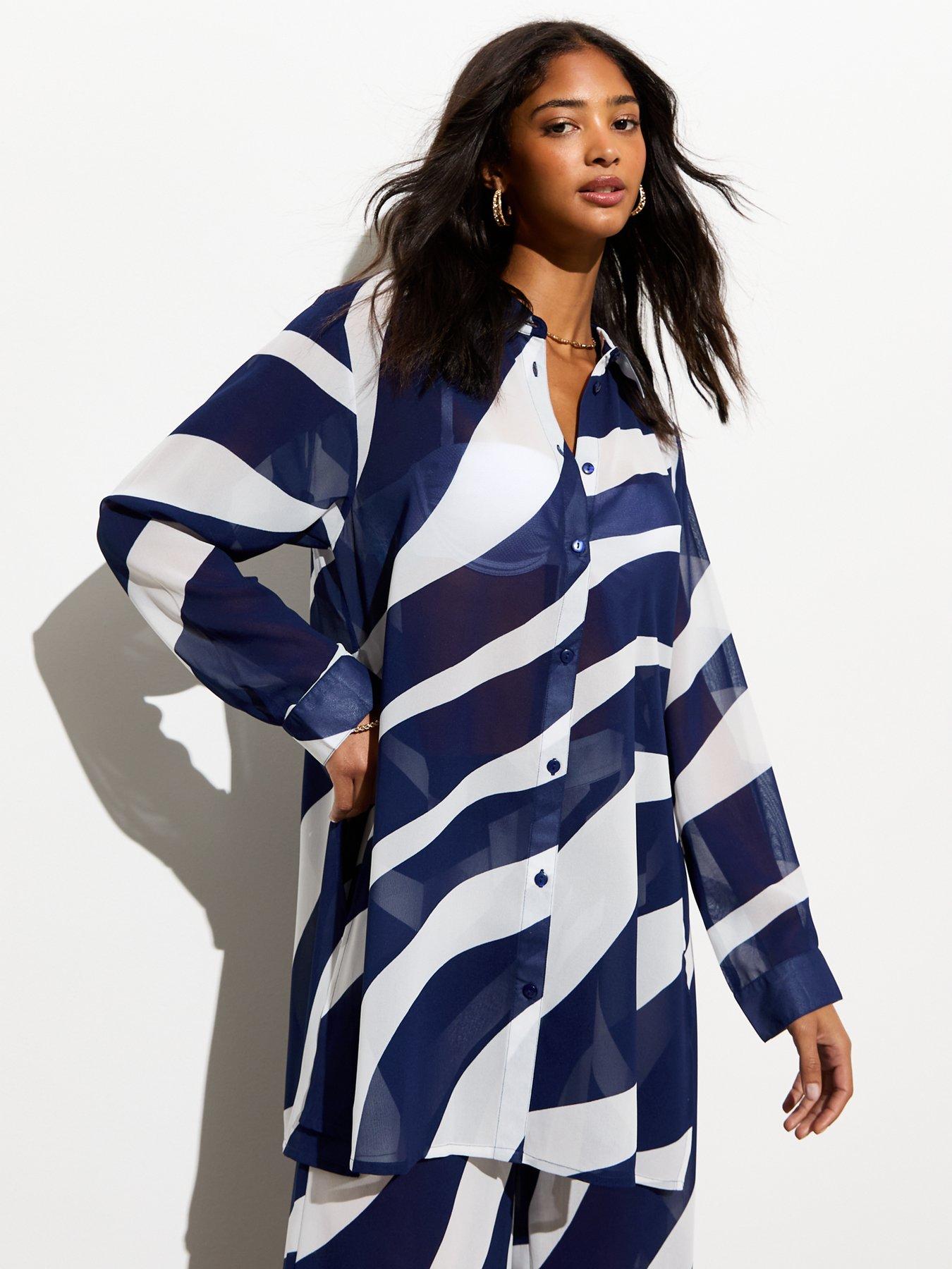  image of new-look-blue-zebra-print-long-sleeve-beach-shirt