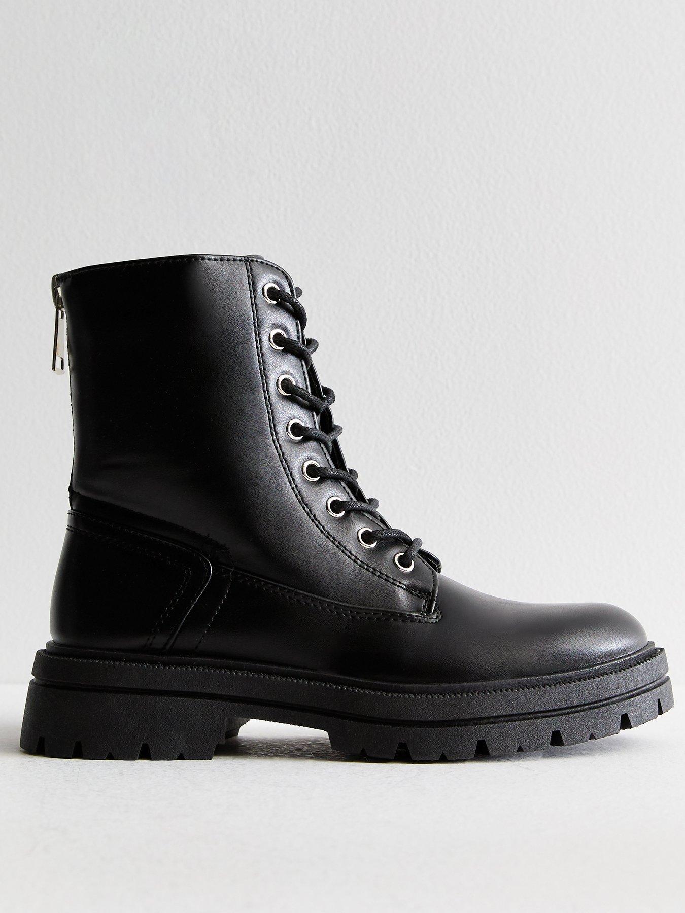 Black leather lace up boots best sale