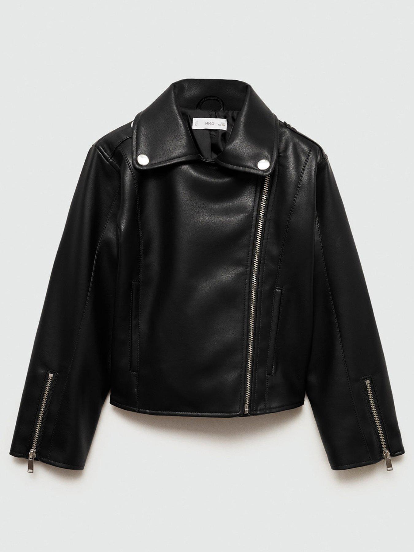 Mango Girls Faux Leather Biker Jacket Black Very