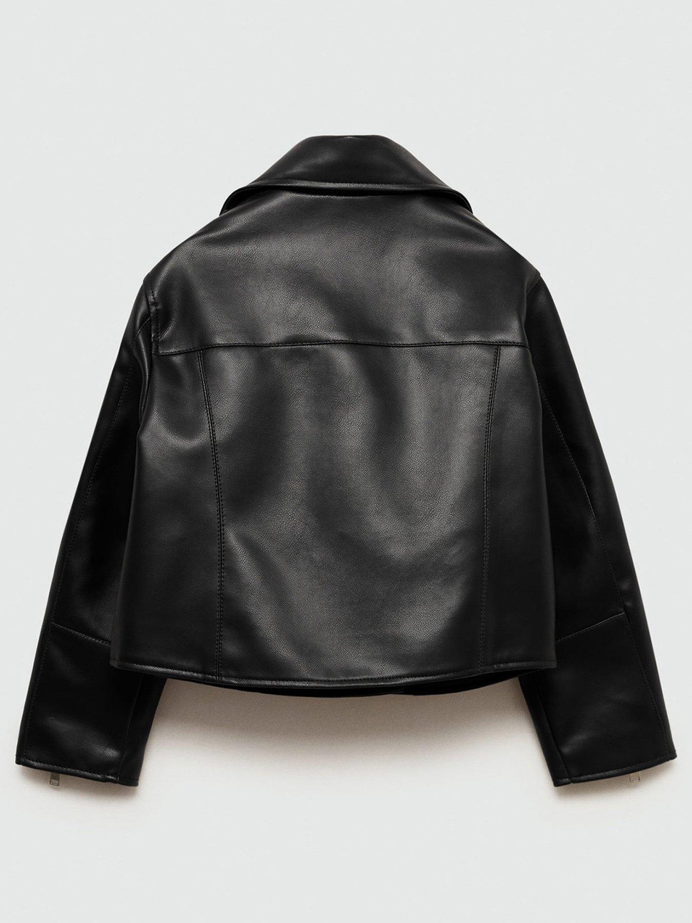Image 2 of 4 of Mango Girls Faux Leather Biker Jacket - Black