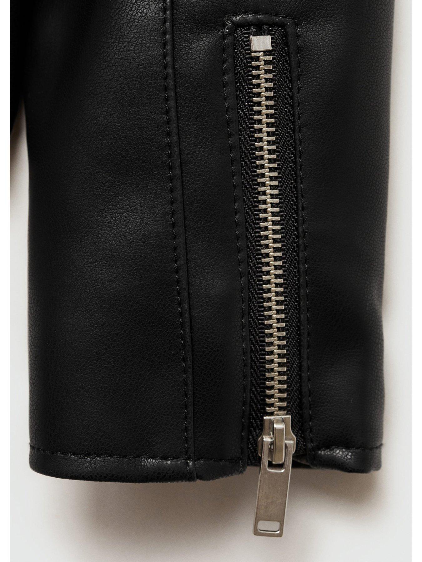 Image 3 of 4 of Mango Girls Faux Leather Biker Jacket - Black