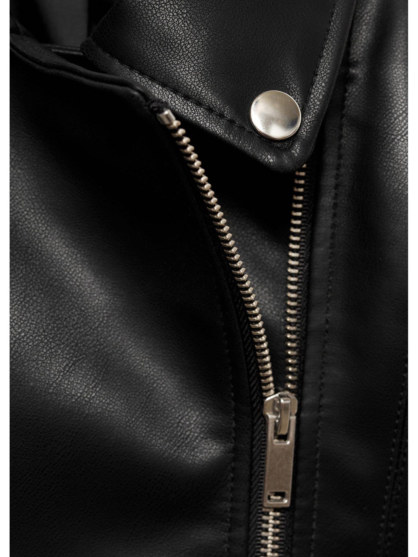 Image 4 of 4 of Mango Girls Faux Leather Biker Jacket - Black