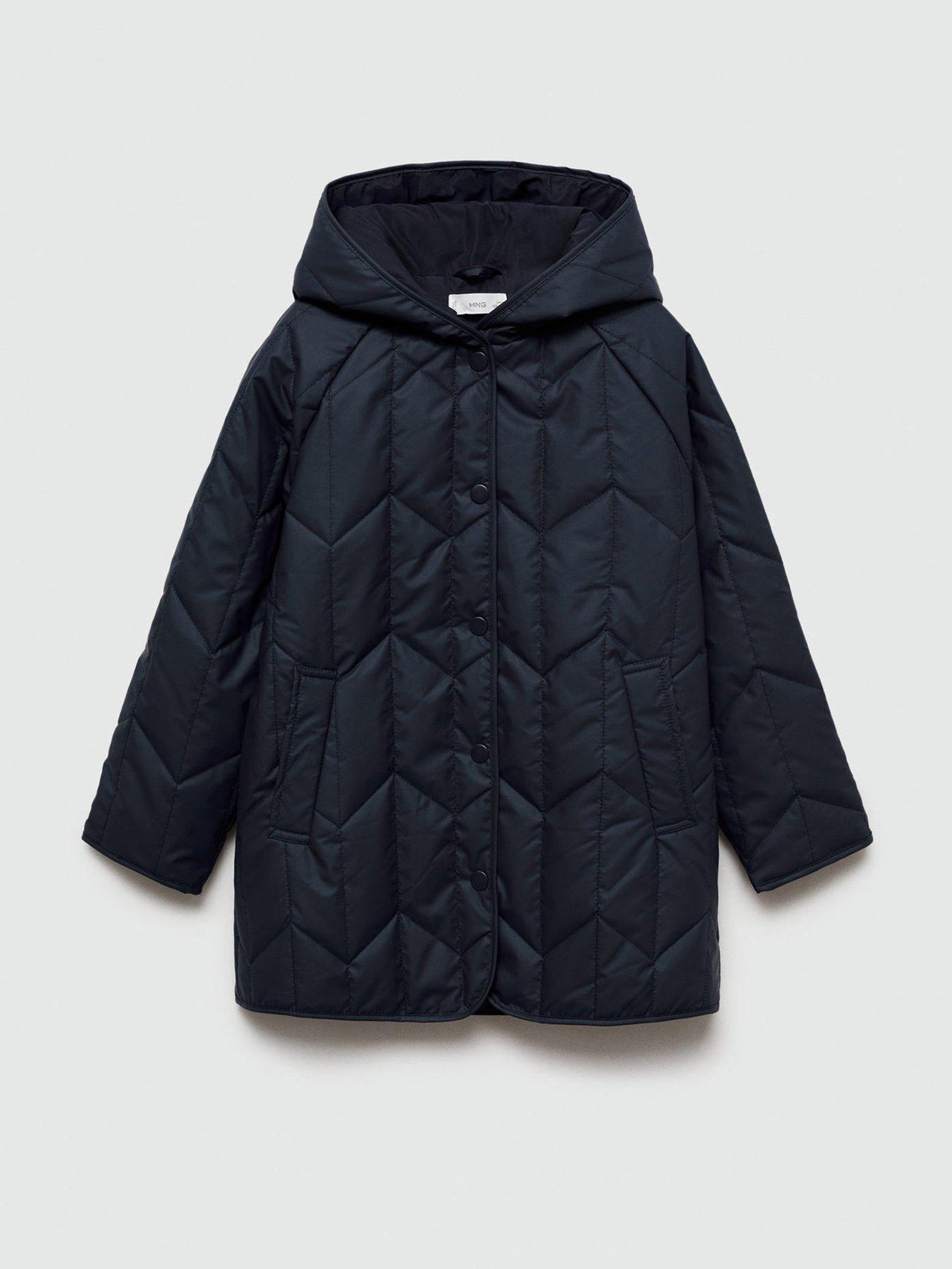 Mango Girls Quilted Longline Coat Navy Very