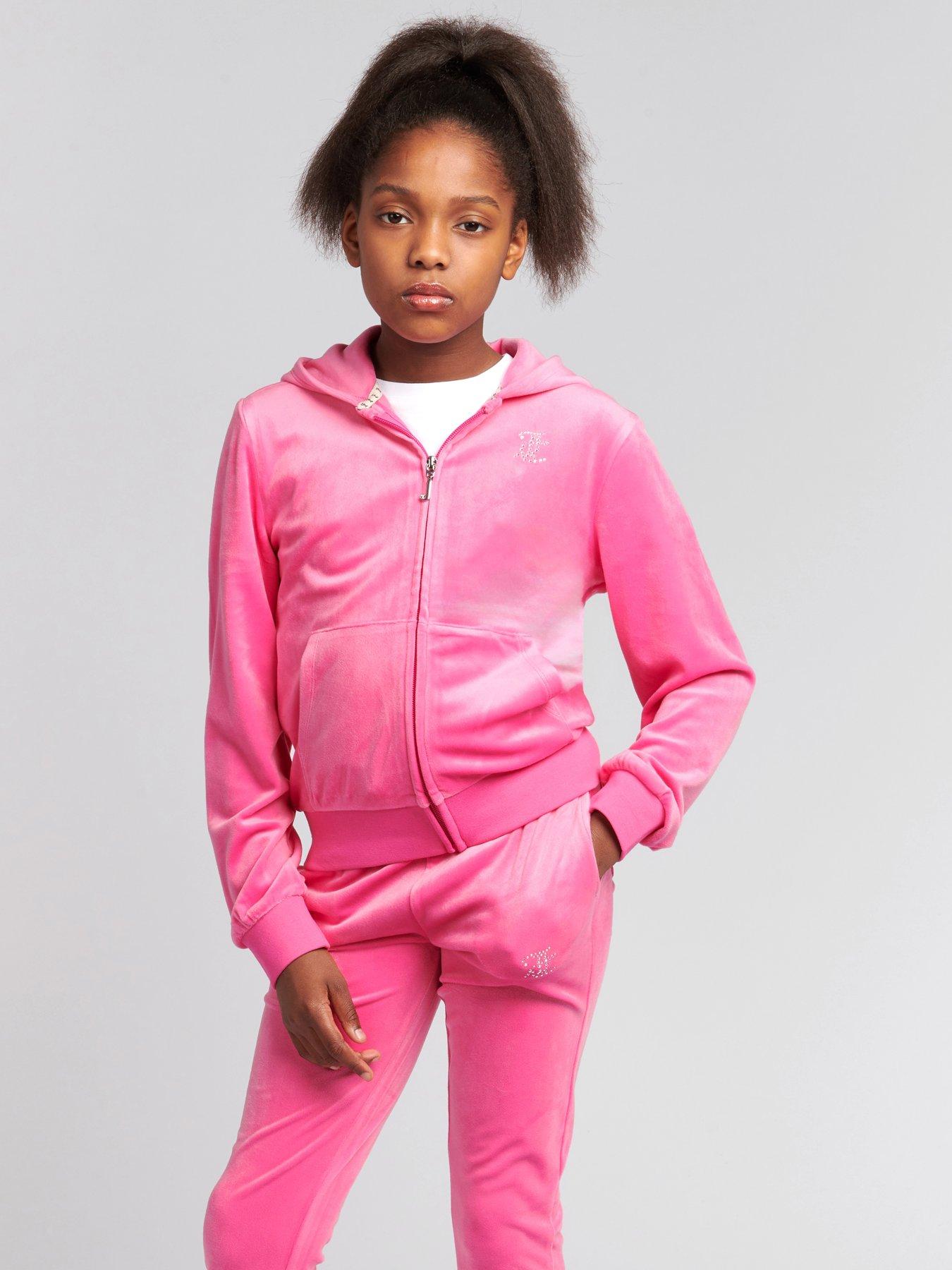 Juicy Couture: Girls Diamante Velour Zip Through Hoodie - Pink