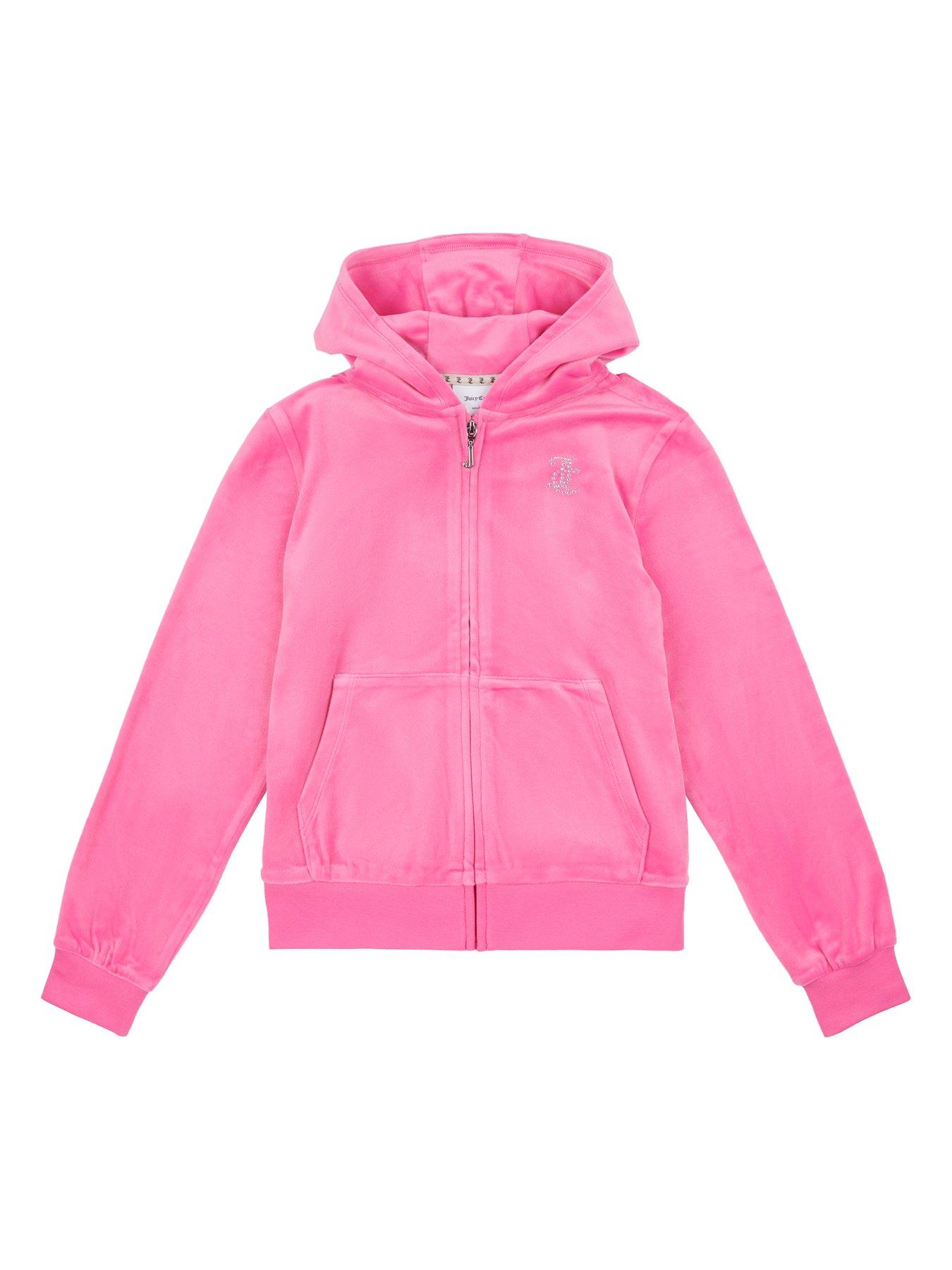 Pink velour zip hoodie shop