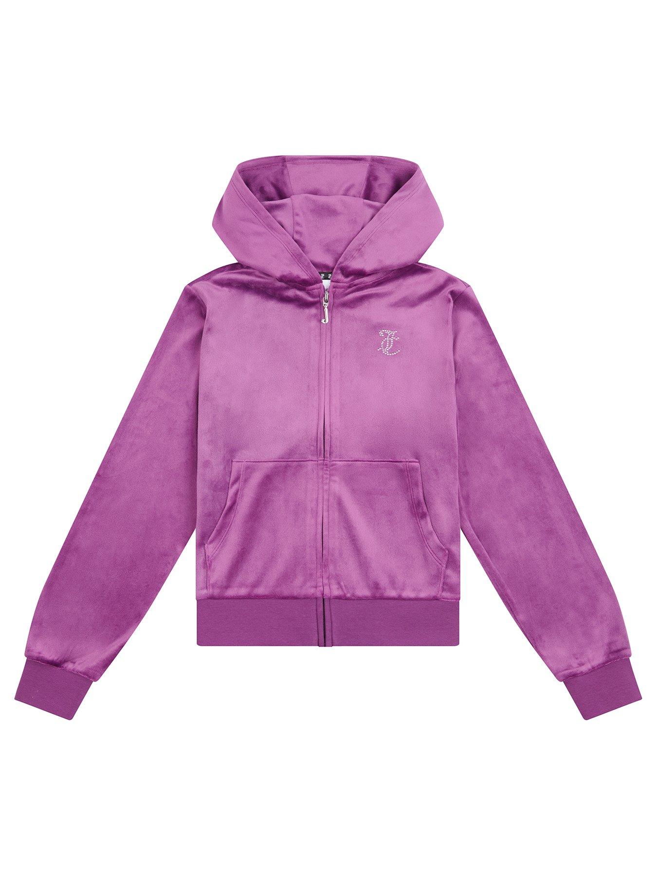 Juicy Couture Girls Diamante Velour Zip Through Hoodie Purple Very