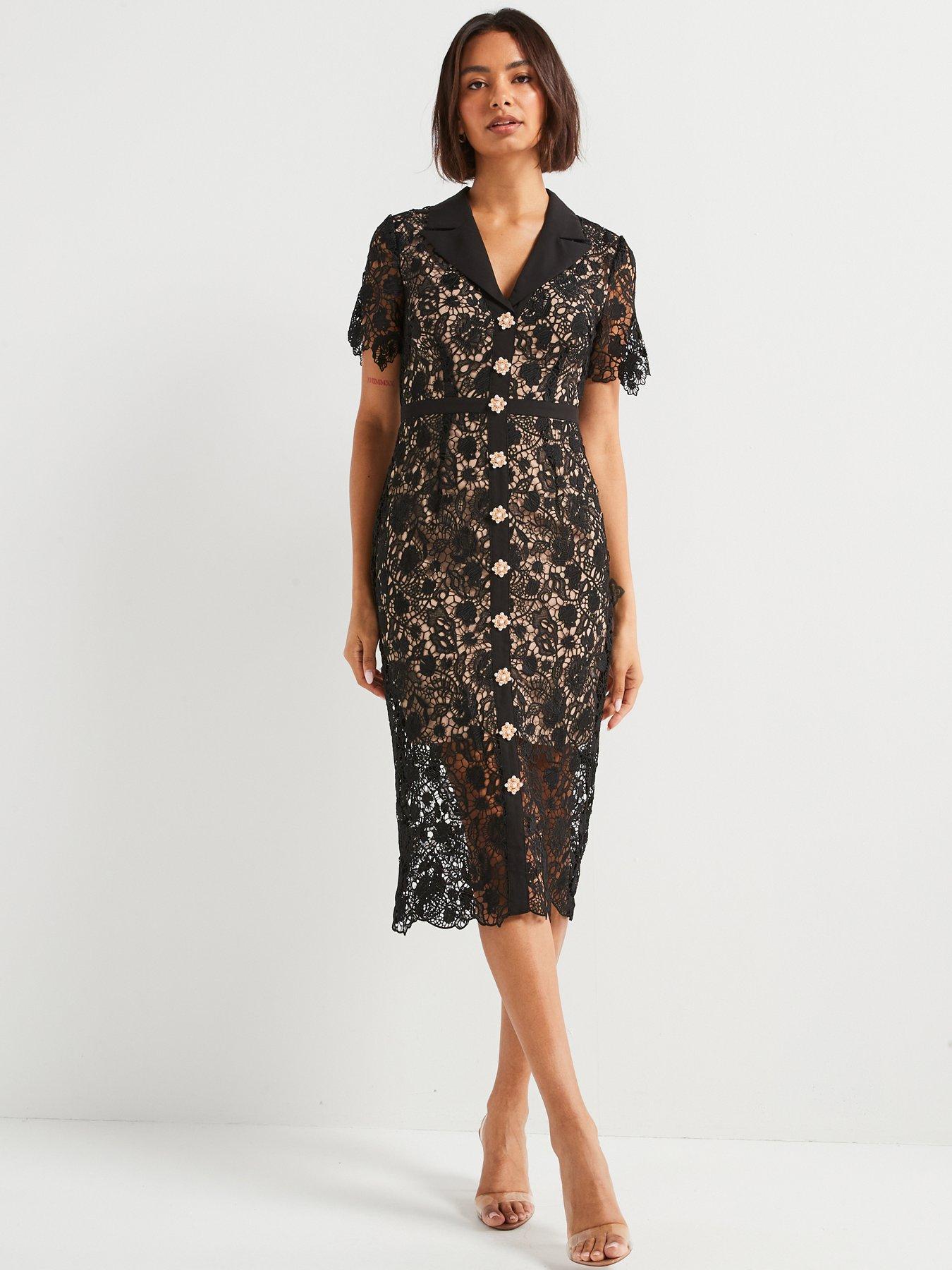 Guipure Lace Pencil Dress Black