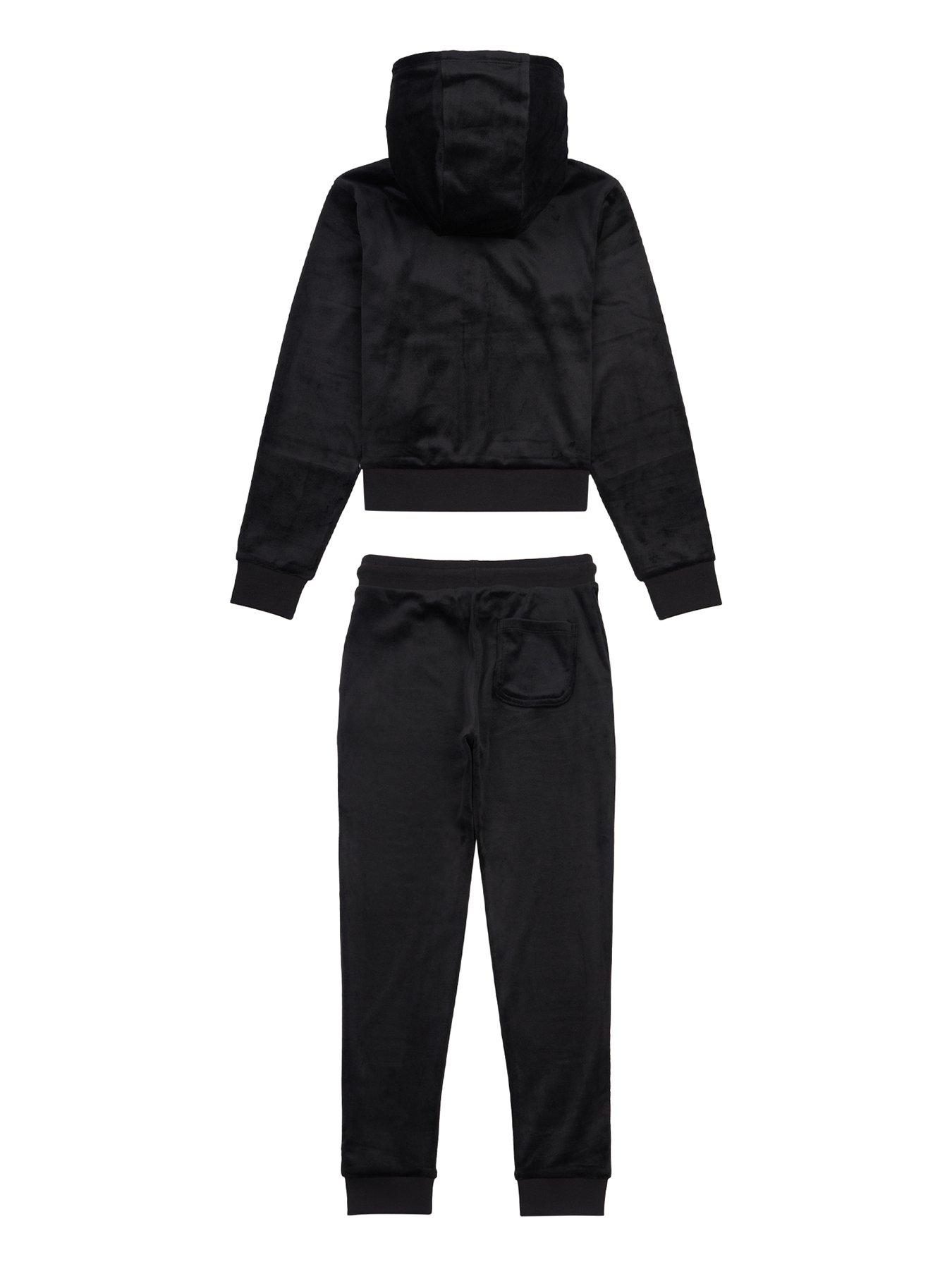 Juicy Couture Girls Diamante Hood Slim Jogger Set Black Very