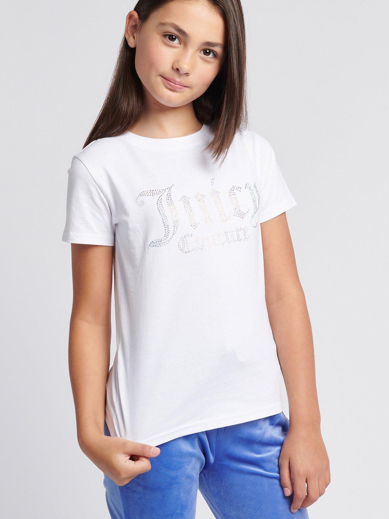 Juicy Couture Girls Diamante Fitted Short Sleeve T-Shirt - White