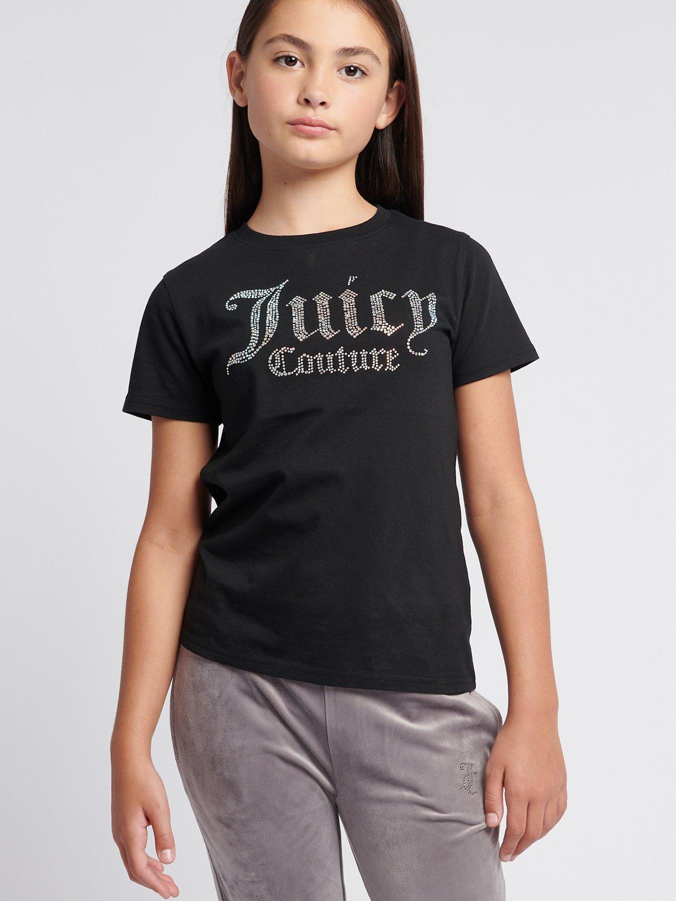 undefined Girls Diamante Fitted Short Sleeve T-Shirt - Black