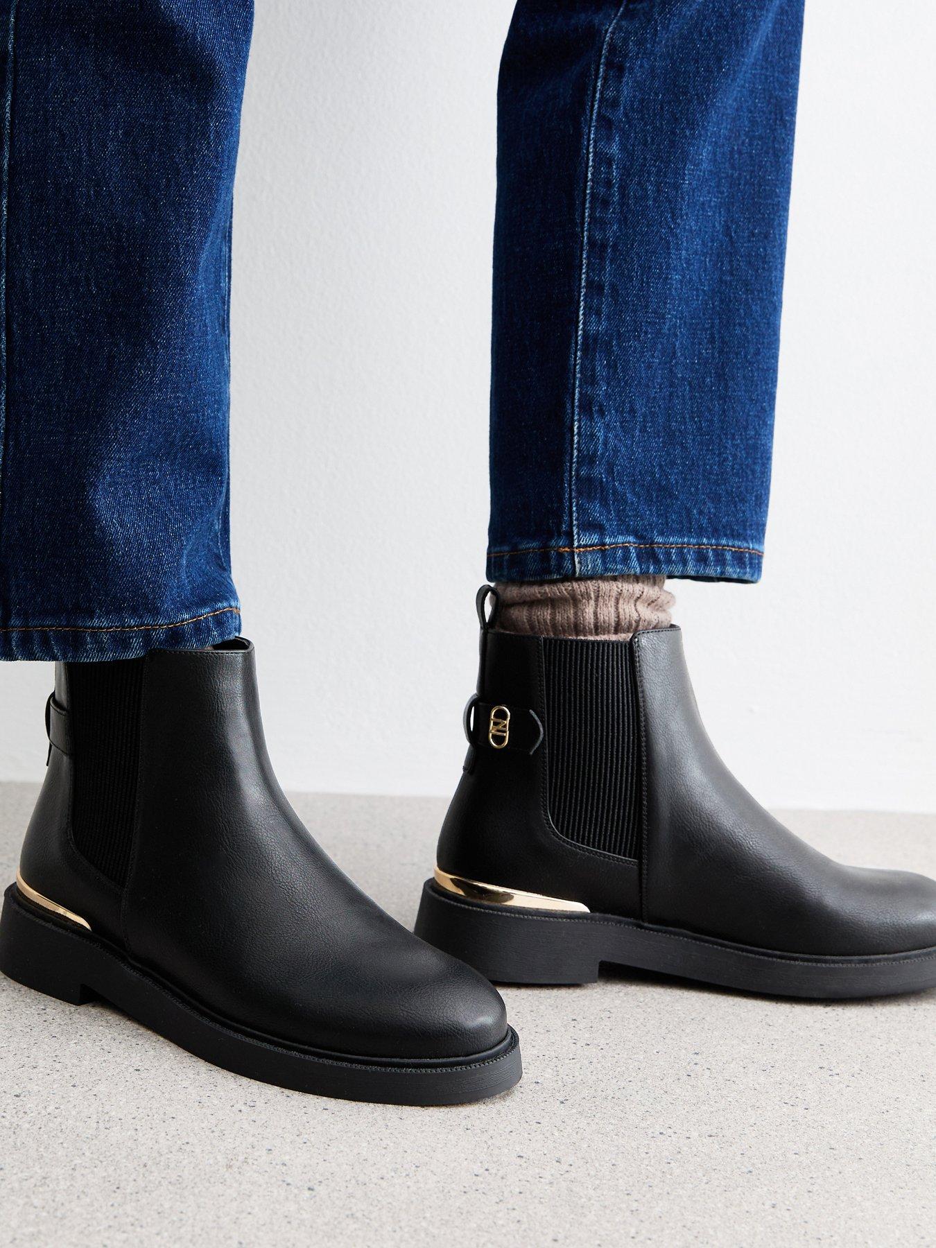 Wide Fit Leather Look Metal Trim Chelsea Boots Black