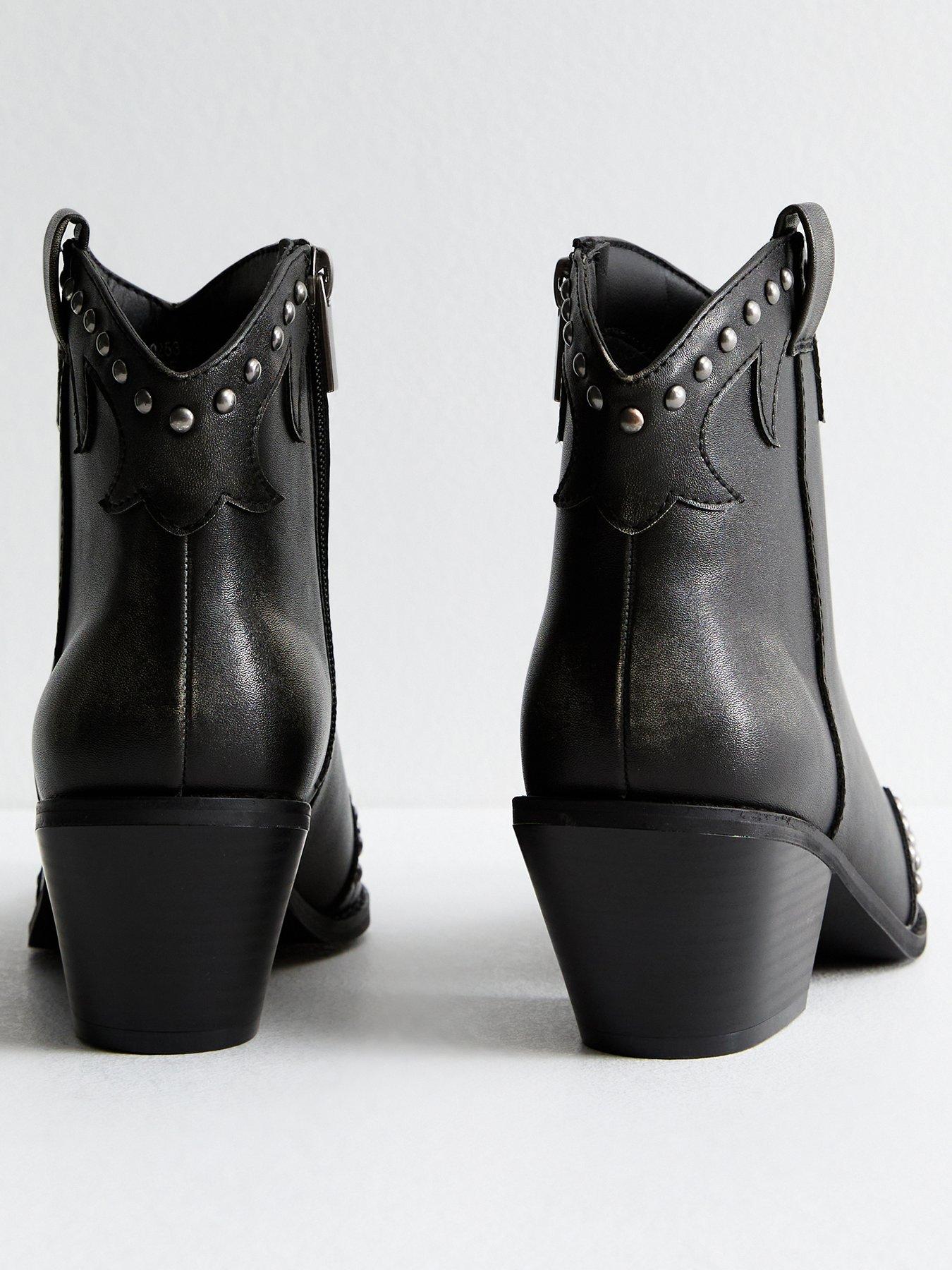 New Look Faux Leather Studded Cowboy Boots Black Very