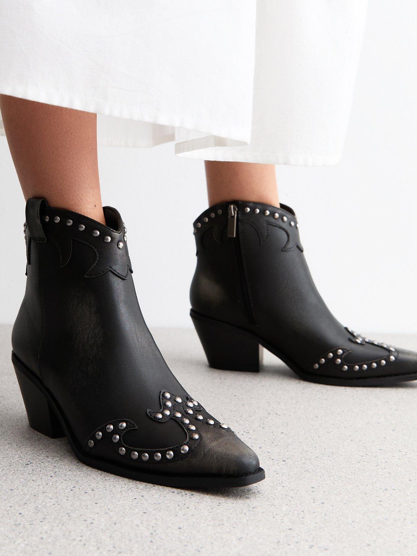 New Look Black Faux Leather Studded Cowboy Boots Very