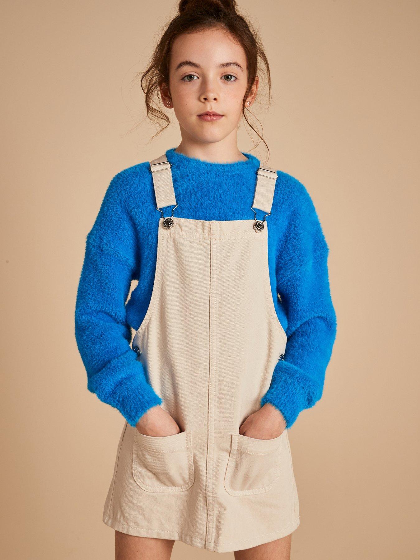 Mango Girls Denim Dungaree Dress Cream Very