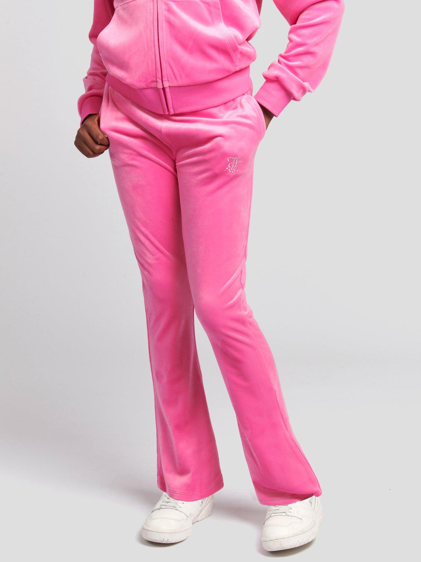 Image 1 of 5 of Juicy Couture Girls Diamante Velour Bootcut Jogger - Pink