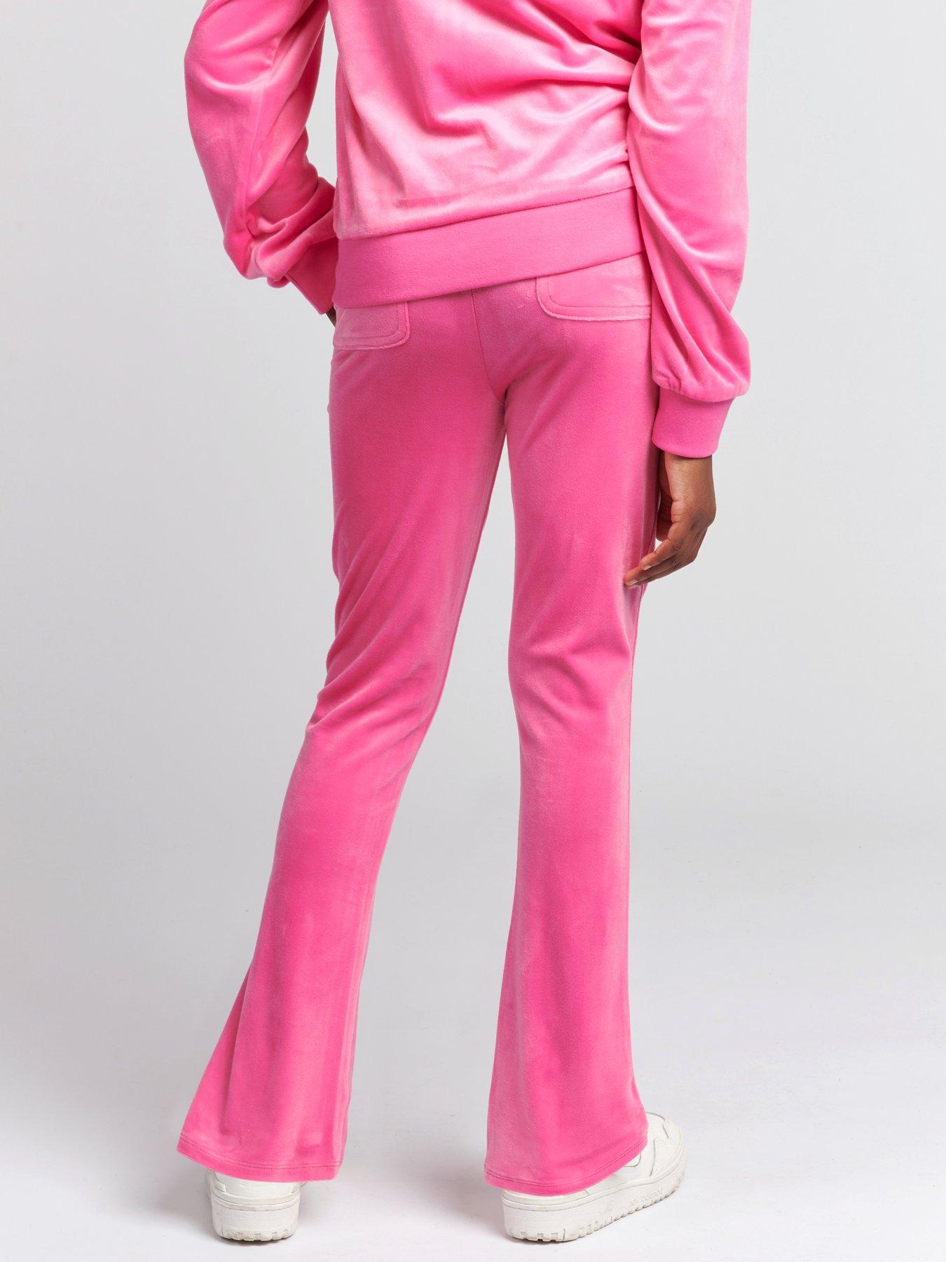 Image 2 of 5 of Juicy Couture Girls Diamante Velour Bootcut Jogger - Pink