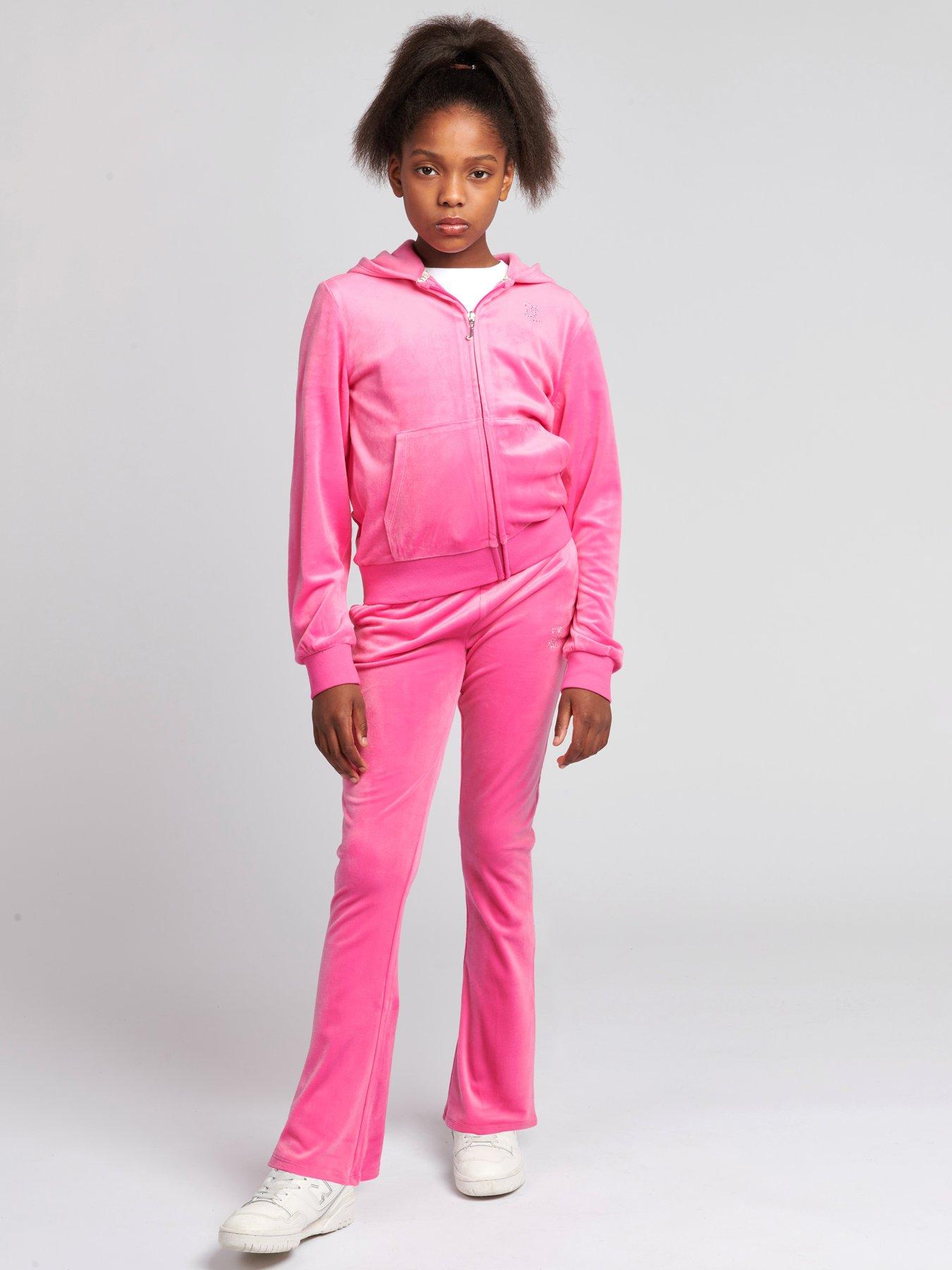 Image 3 of 5 of Juicy Couture Girls Diamante Velour Bootcut Jogger - Pink