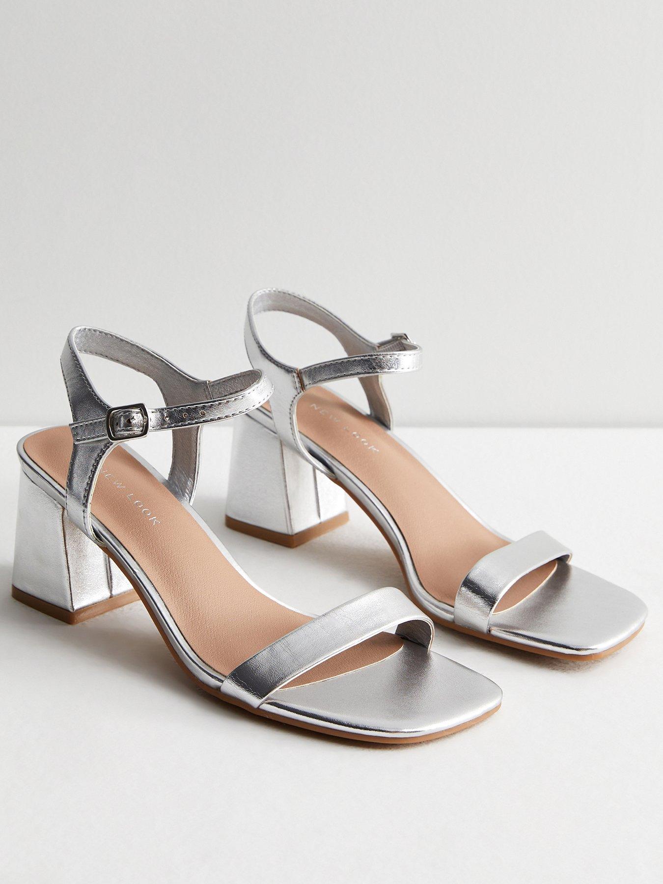 Image 2 of 5 of New Look Silver Patent Block Heel Sandals