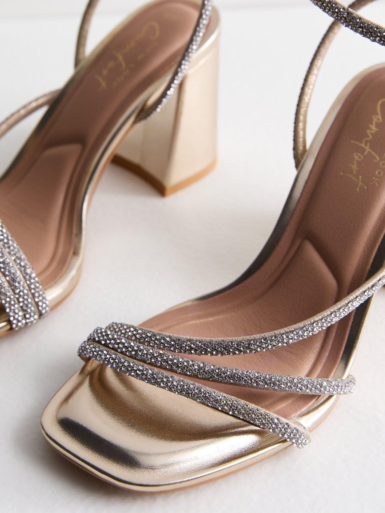 New Look Multi Strap Diamante Block Heel Sandals Gold Very